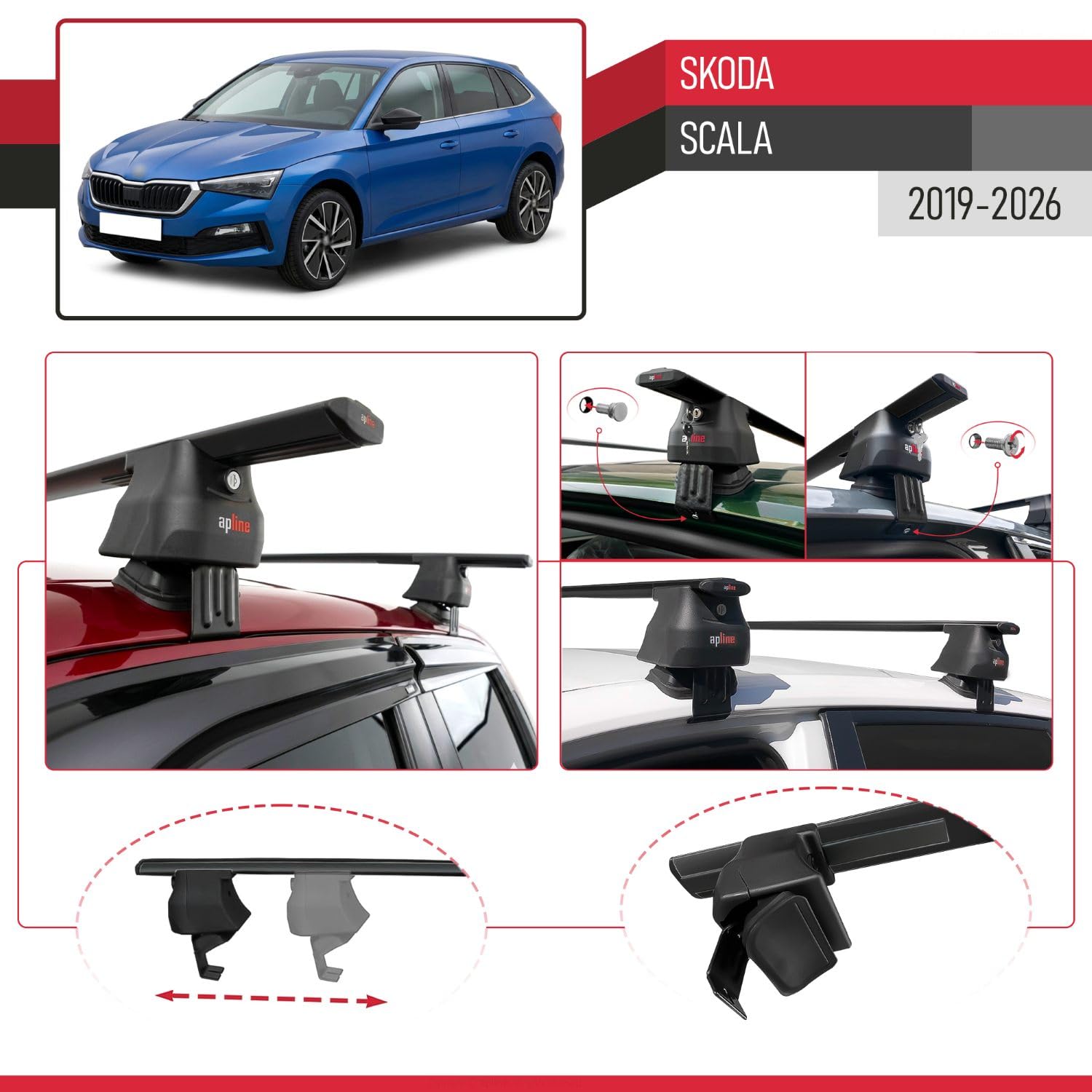 Compatibile con Skoda Scala 2019-2026 ACE-4 Barre Tetto Portapacchi Auto Barre Portatutto Nero Alluminio 2 Barre