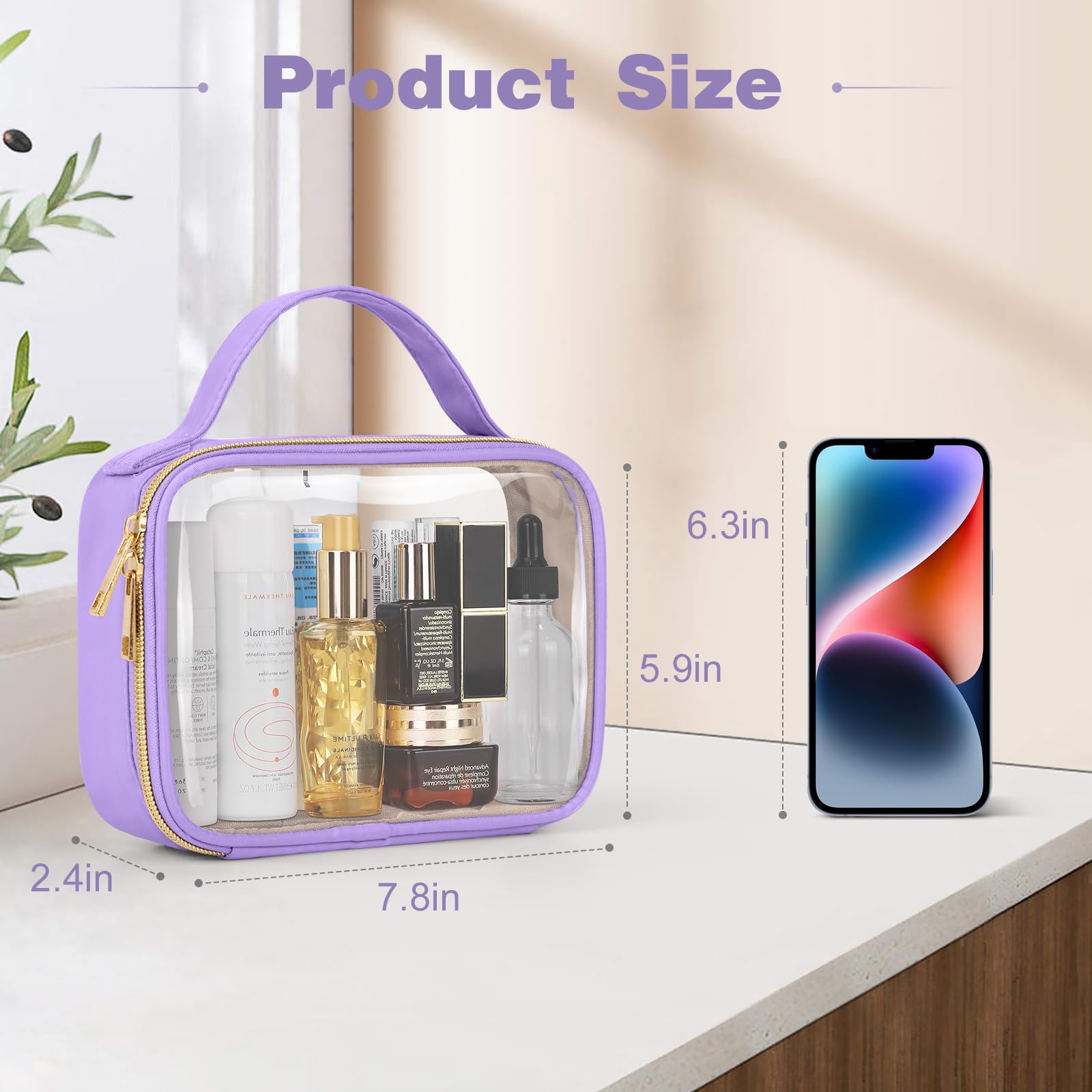 Wedama Neceser aprobado por la TSA, paquete de 3 bolsas de maquillaje transparentes con asas, bolsas de cosméticos transparentes de PVC de tamaño de cuarto de galón para mujeres y hombres, bolsa de