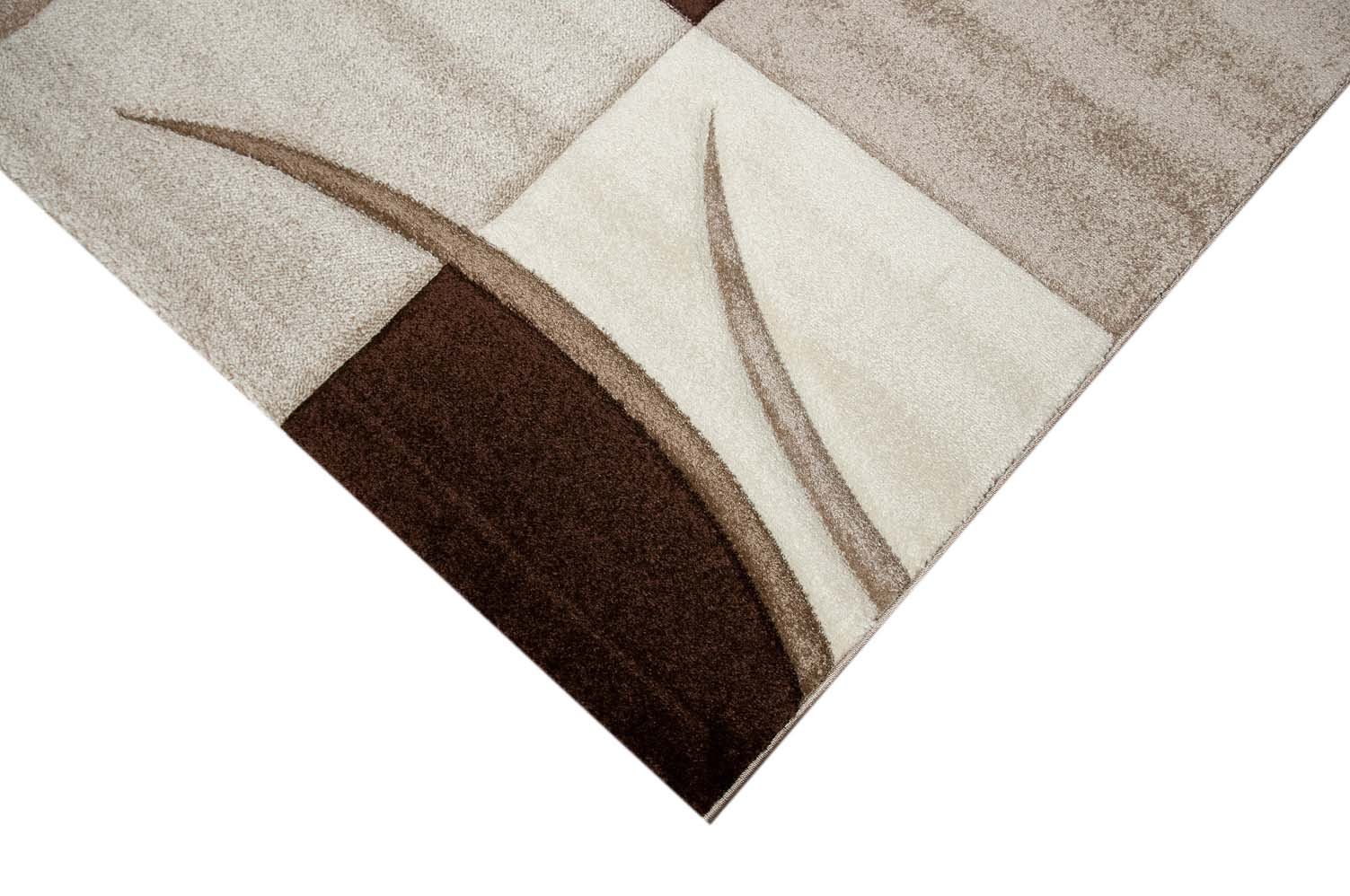 Traum Salon Designer Tapis Contemporain Tapis Tapis à Poils avec des Diamants Contour coupées Motif Brown Beige Mocca Größe 80x150 cm