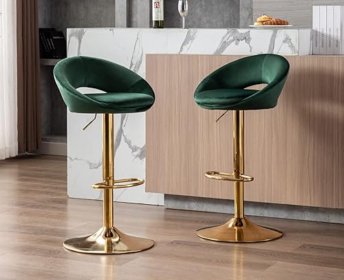 Miniatura 23 de Juego de 2 taburetes de bar giratorios de terciopelo con respaldo abierto, altura de barra ajustable tapizada, taburetes de bar modernos de altura
