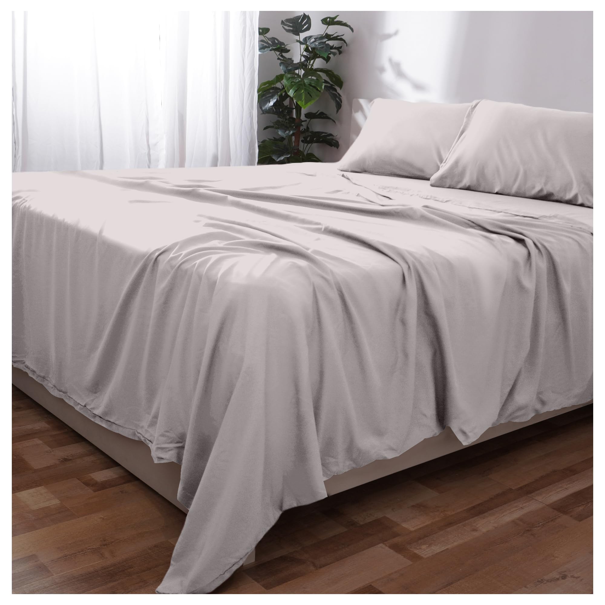 Novo Home Double Bed Sheet Set (Light Grey) – Soft Brushed Microfiber Bedding with Flat Sheet, Fitted Sheet & Pillowcases – Deep Pocket, Fade Resistant, Easy Care — image 1