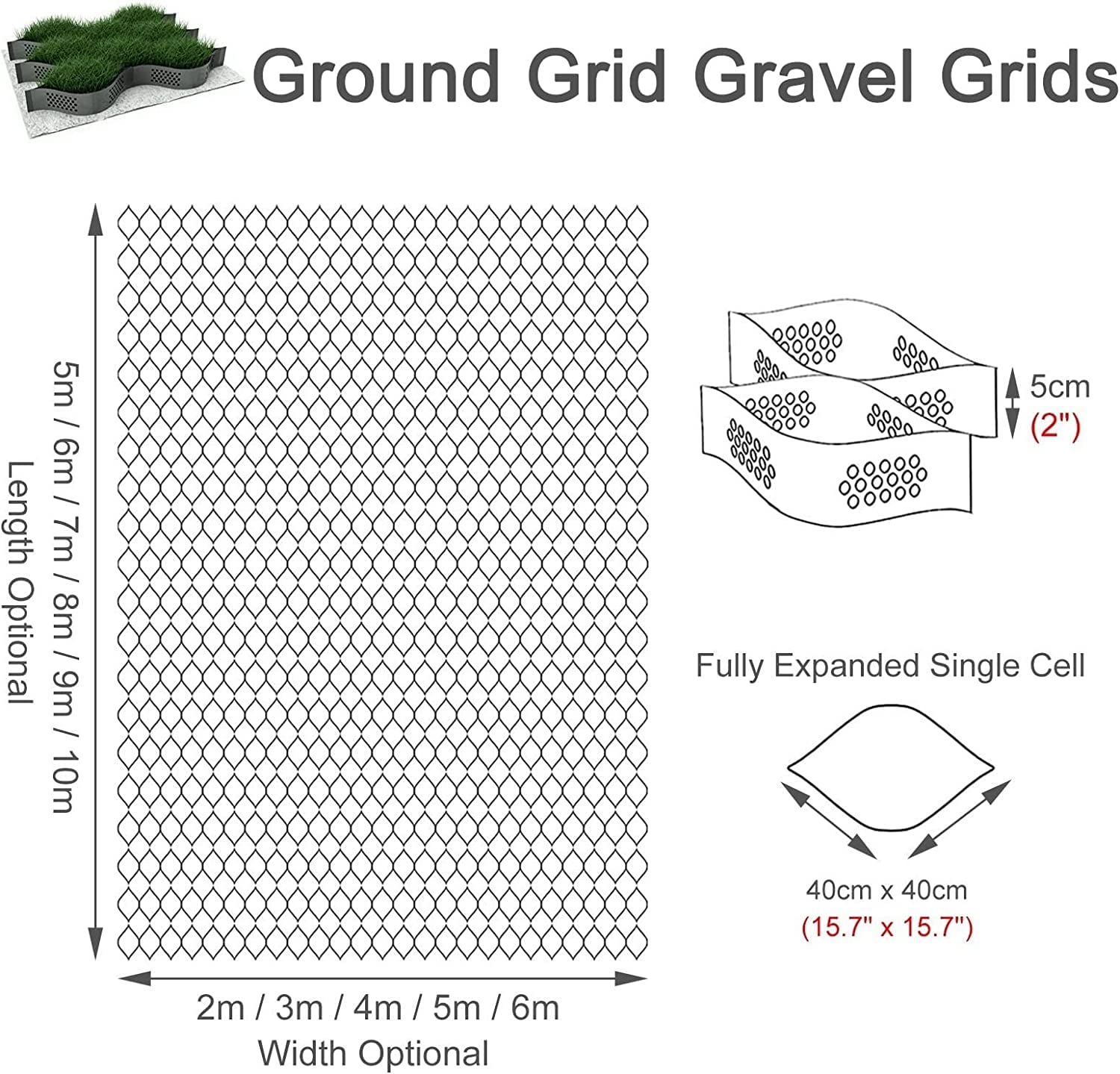 Stabilizzatore per griglia a terra per muro di contenimento, vialetto esterno e stabilizzatore per ghiaia permeabile, durevole e versatile per progetti paesaggistici e edili