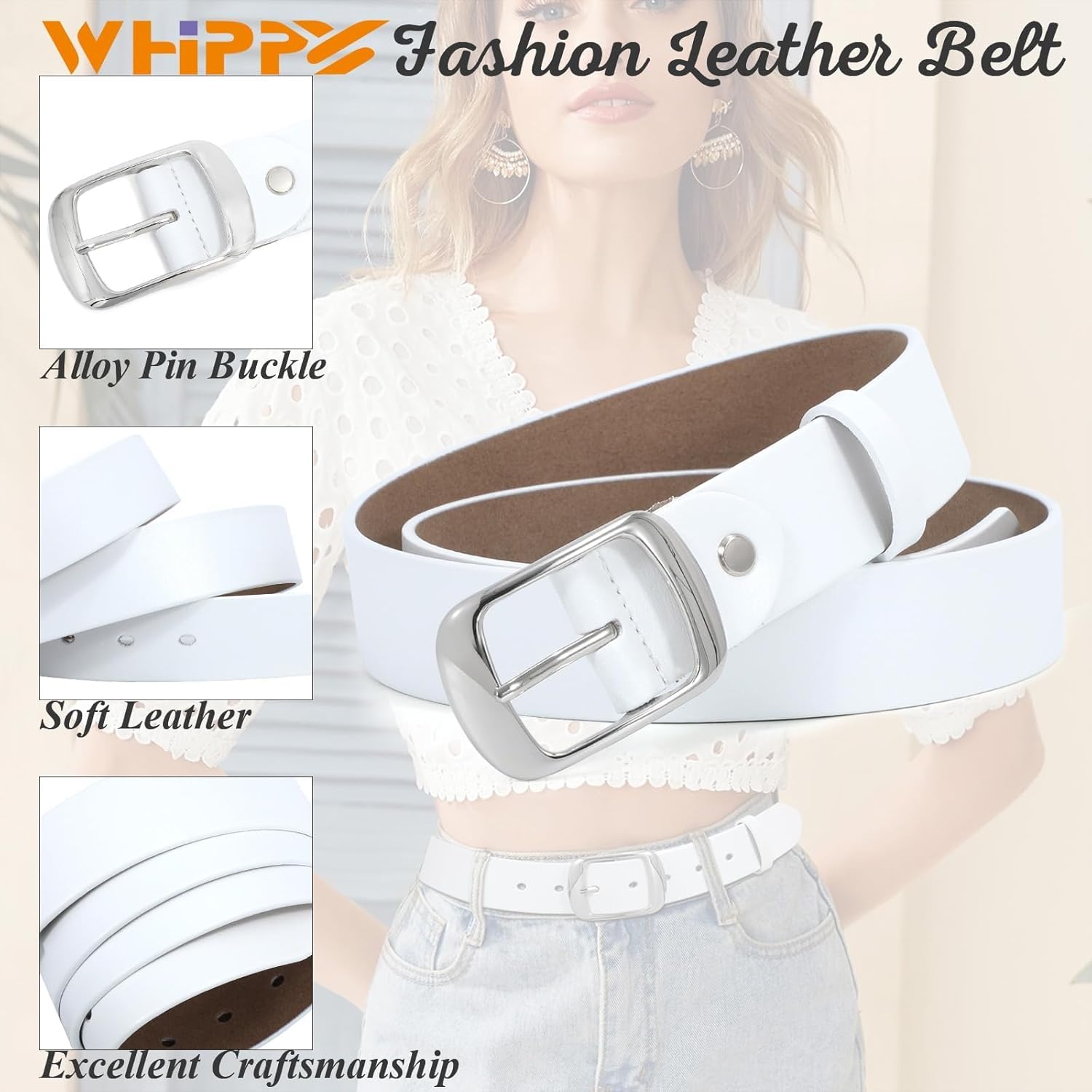 WHIPPY Women Leather Belts for Jeans Pants Fashion Dress Belt for Women with Solid Pin Buckle - Image 3