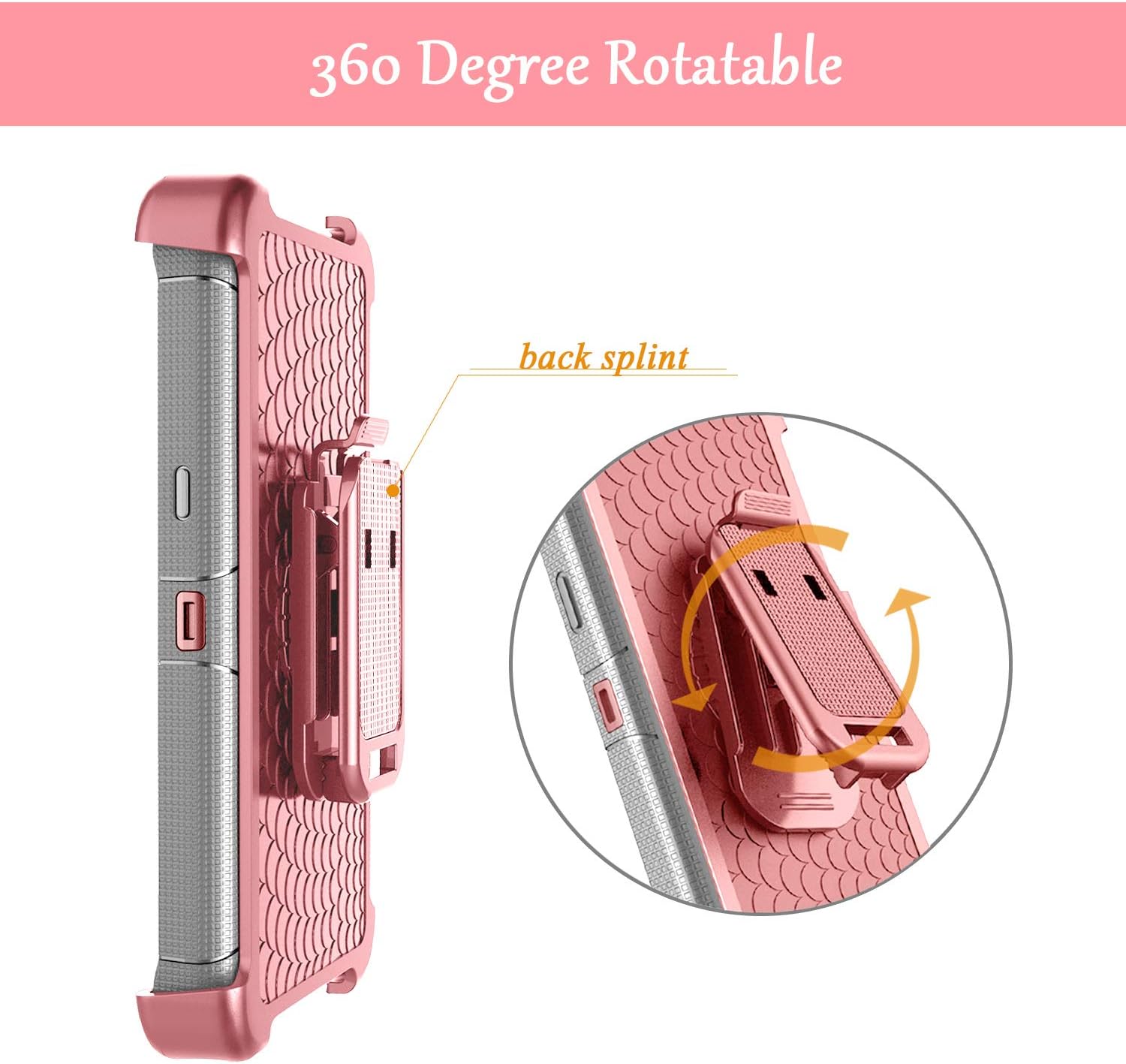 Dailylux Galaxy Note 9 Case,Note 9 Case Belt Clip Heavy Duty Shockproof Swivel Belt Clip Rugged Bumper Hybrid with Kickstand Holster Protective Cover for Samsung Galaxy Note 9,Rose Gold