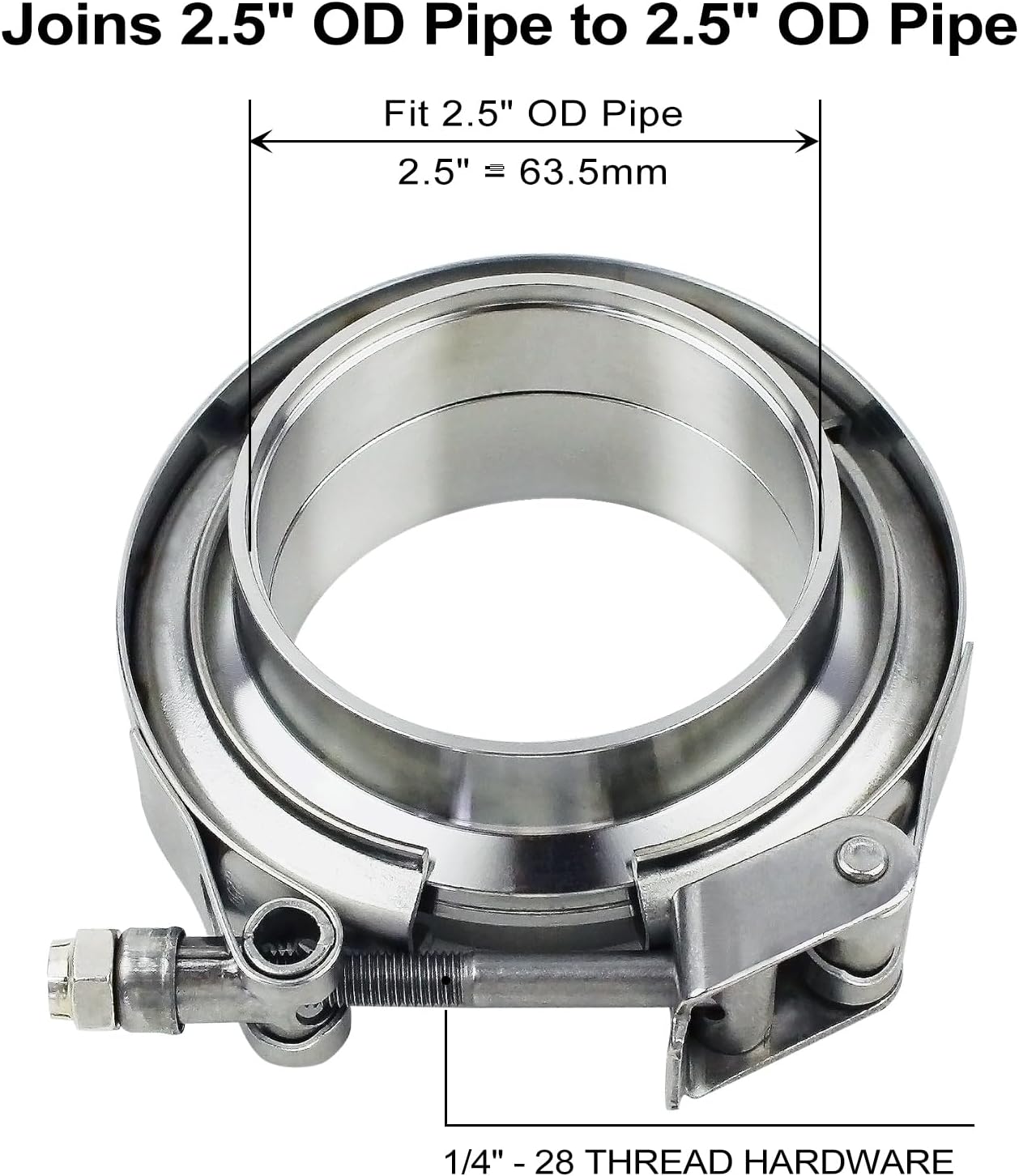 ROADFORMER 2.5 inch V Band Clamp - 2 sets of Quick Release V band Exhaust Clamp Stainless Steel with Flanges for Automotive exhaust system, turbocharger, downpipe and mufflers (2.5 - 2 Pack)