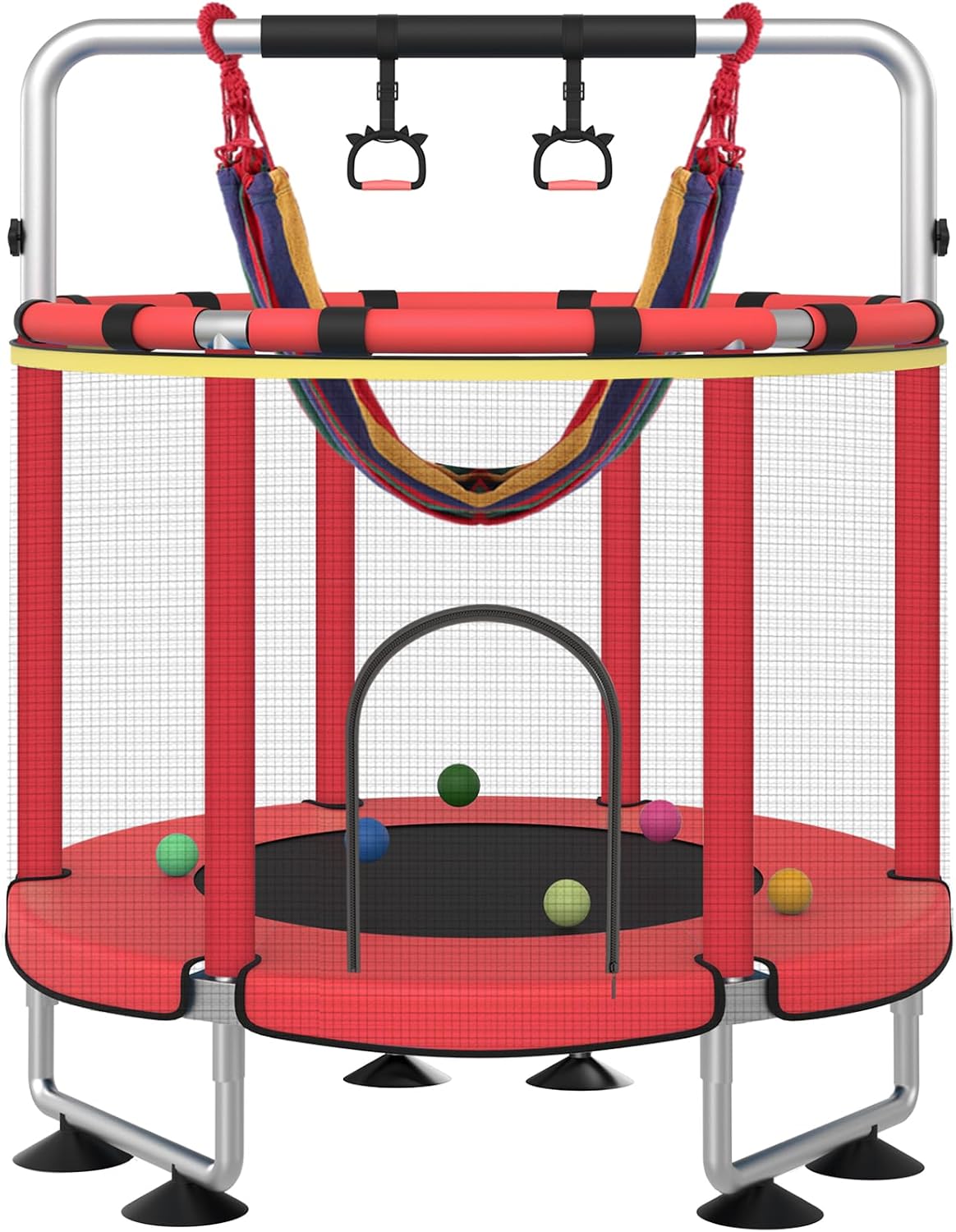 Trampoline for Kids, Upgrade Full Anti-Rust 440lbs Indoor Outdoor Toddler Trampoline with Net, 55" Adjustable Baby Toddler Trampolines Accessories with 8 Toys Dart Board