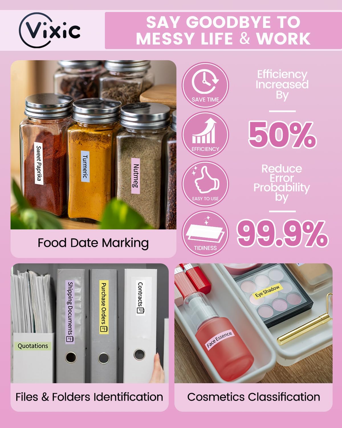 Vixic Label Maker Tape BZ Tapes Color for D210S H1100 D480BT P780BT E1000 P3200 Label Makers Compatible with Brother TZe TZ Tape 12mm 0.47 Laminated for P Touch PT-D210 PT-H110 PT-D220 PTD610BT,6-Pack - Image 6