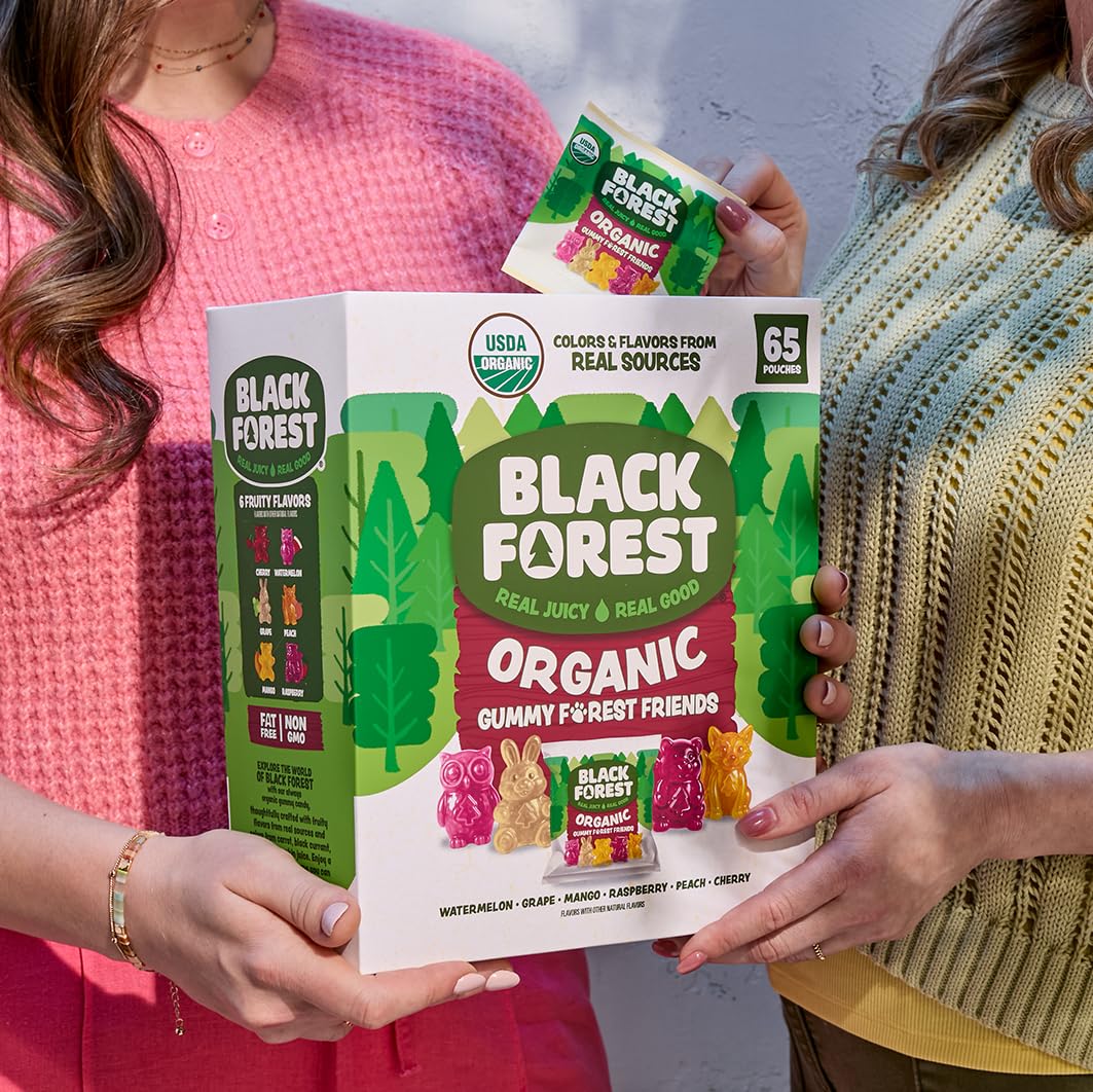 Black Forest Organic Gummy Forest Friends Candy, Made with Real Fruit Juice, Colors and Flavors from Natural Sources, Gluten Free and Fat Free, 0.8 Ounce Pouches, 65 Count