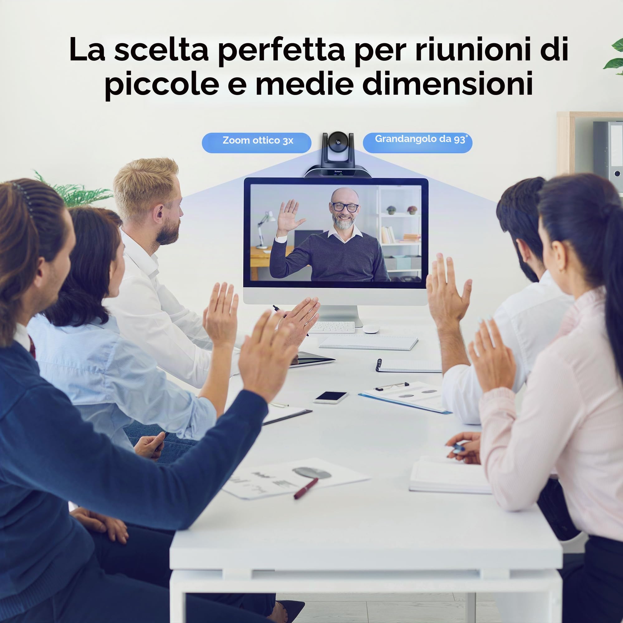 Tenveo Sistema di Telecamera per Conferenze 4K con Microfono Bluetooth, Camera PTZ Zoom Ottico 3X Tracking IA, USB3.0/HDMI, 93° Grandangolo per Videoconferenza, Riunioni, Chiesa, Zoom/Teams/OBS