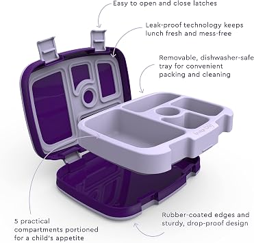 Bentgo Kids Prints 5-Compartment Bento-Style Kids Lunch Box Set with Reusable Plastic Utensils (Unicorn)