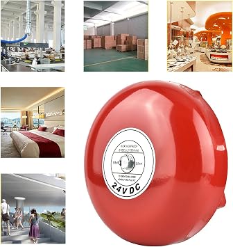 Fire School Safety Fire Alarm Bell, 24V Metal Round Alarm, Security Fire Alarm Bell with Clanging Sound Multipurpose Alarm Bell