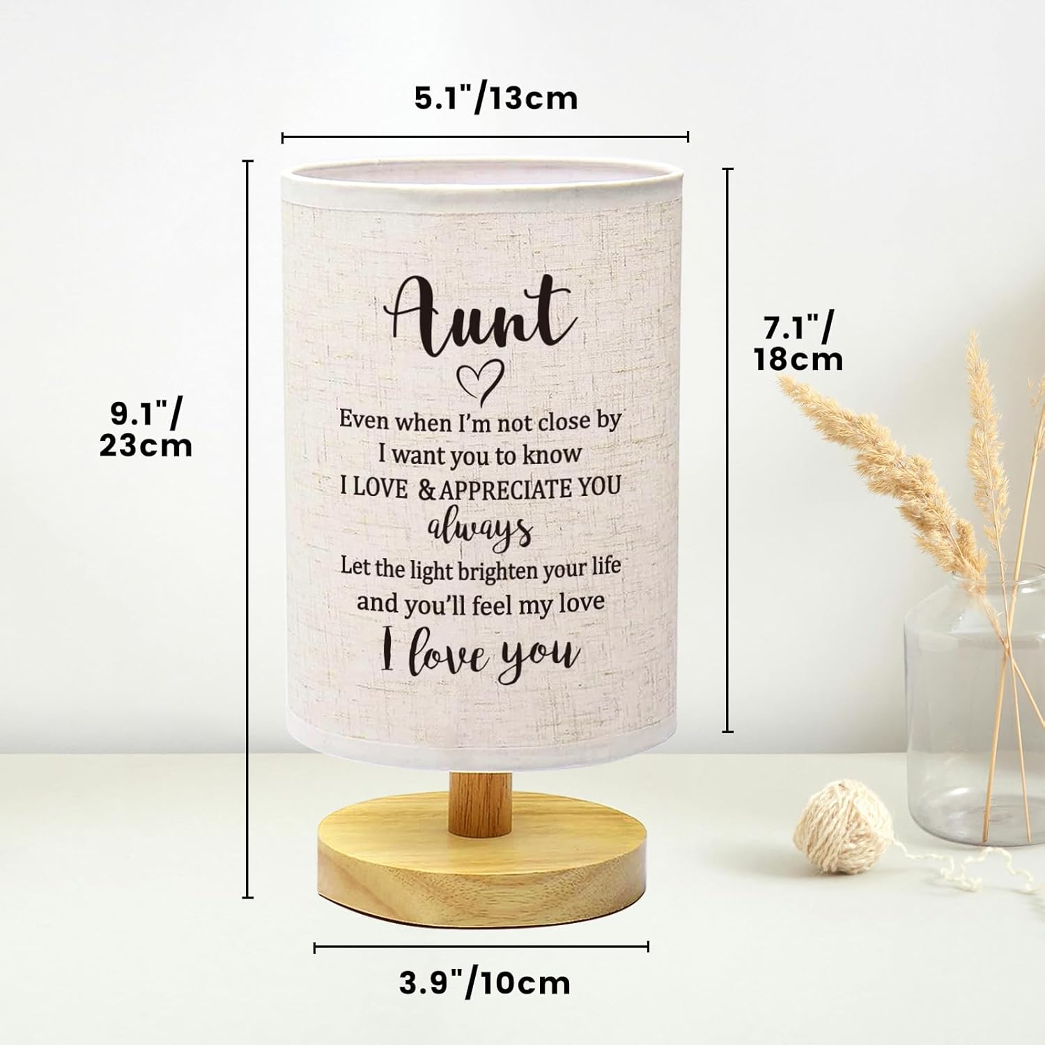 Best Aunt Gifts from Niece Nephew, Fabric Bedside Table Lamp, Birthday Christmas Valentines Mothers Day Presents for Auntie