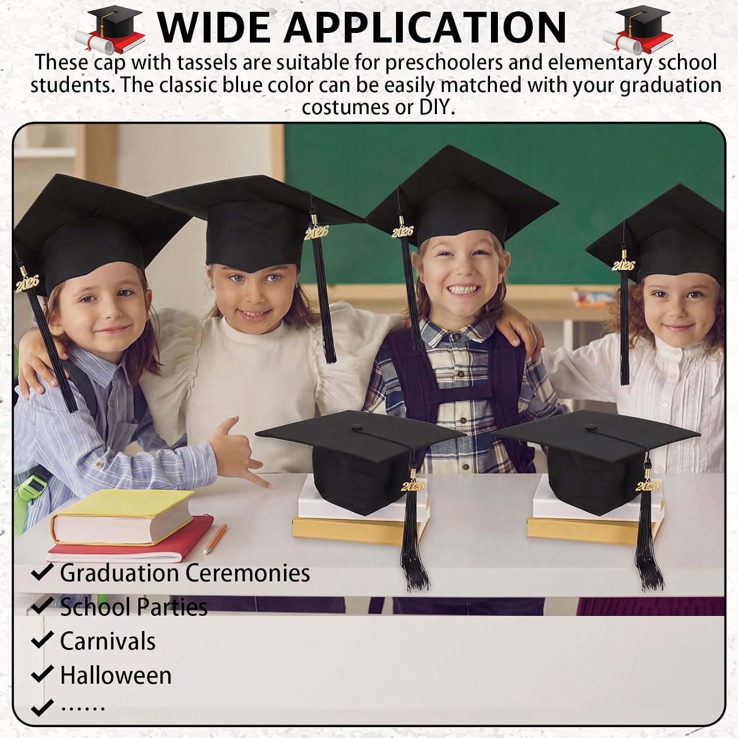 Coume 6 Sets Kindergarten Graduation Caps for Kids with 2026 2027 Tassel Preschool Graduation Caps for Kids Children