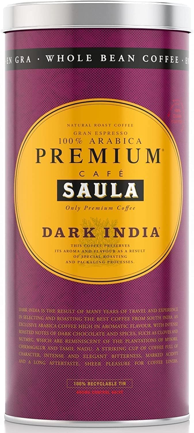Café Saula Pack 2 Latas Gran Espresso Premium Dark India 500g. Grano 100% Arábica