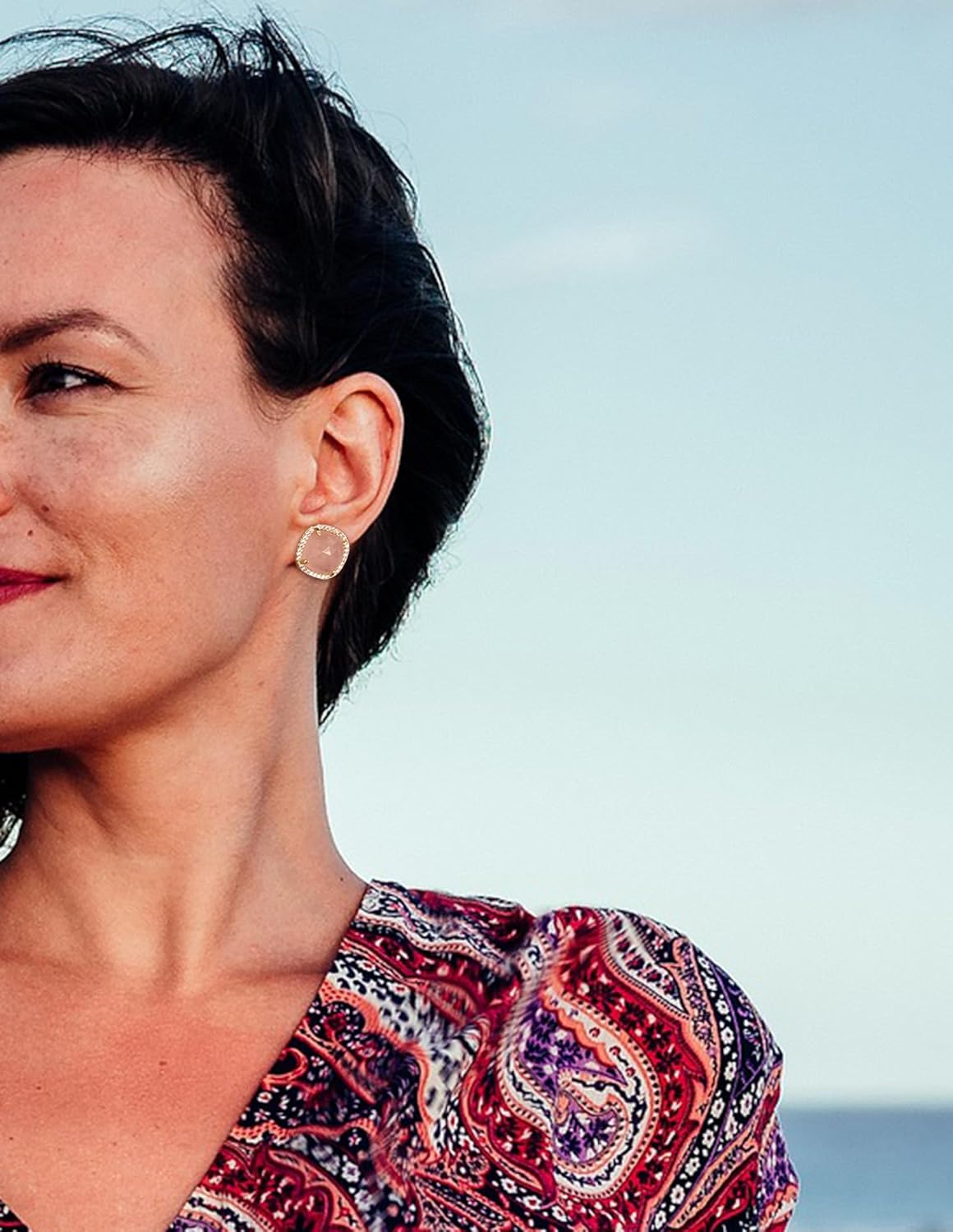 Rose Quartz Earrings, Natural Square Faceted Pink Crystal Earrings for Women, Gold Pink Stud Earrings for Unique Jewelry - Image 6