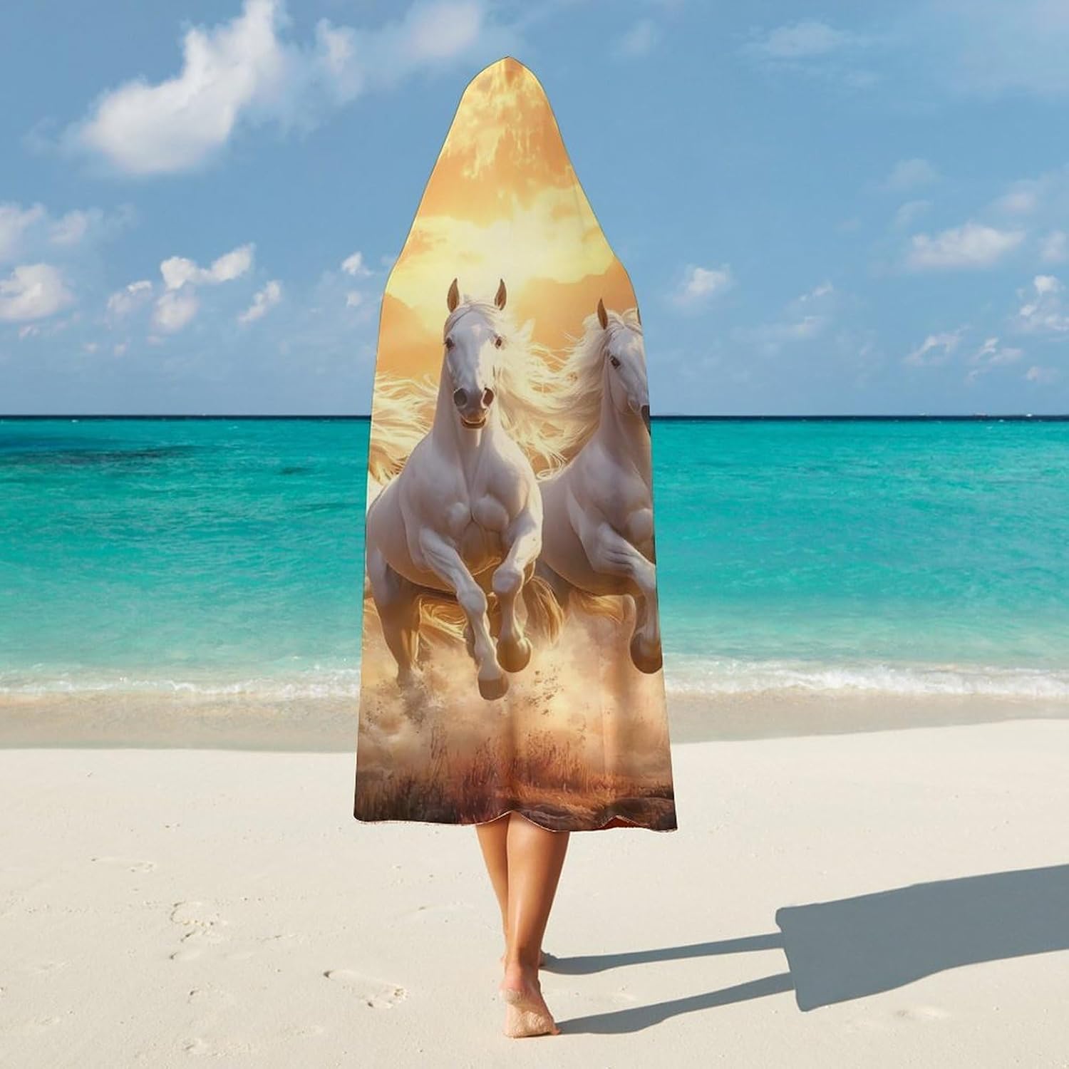Running Wild Horses Wearable Blanket Oversized Throw Cape | Cozy Hooded Blanket Gifts for Women Men