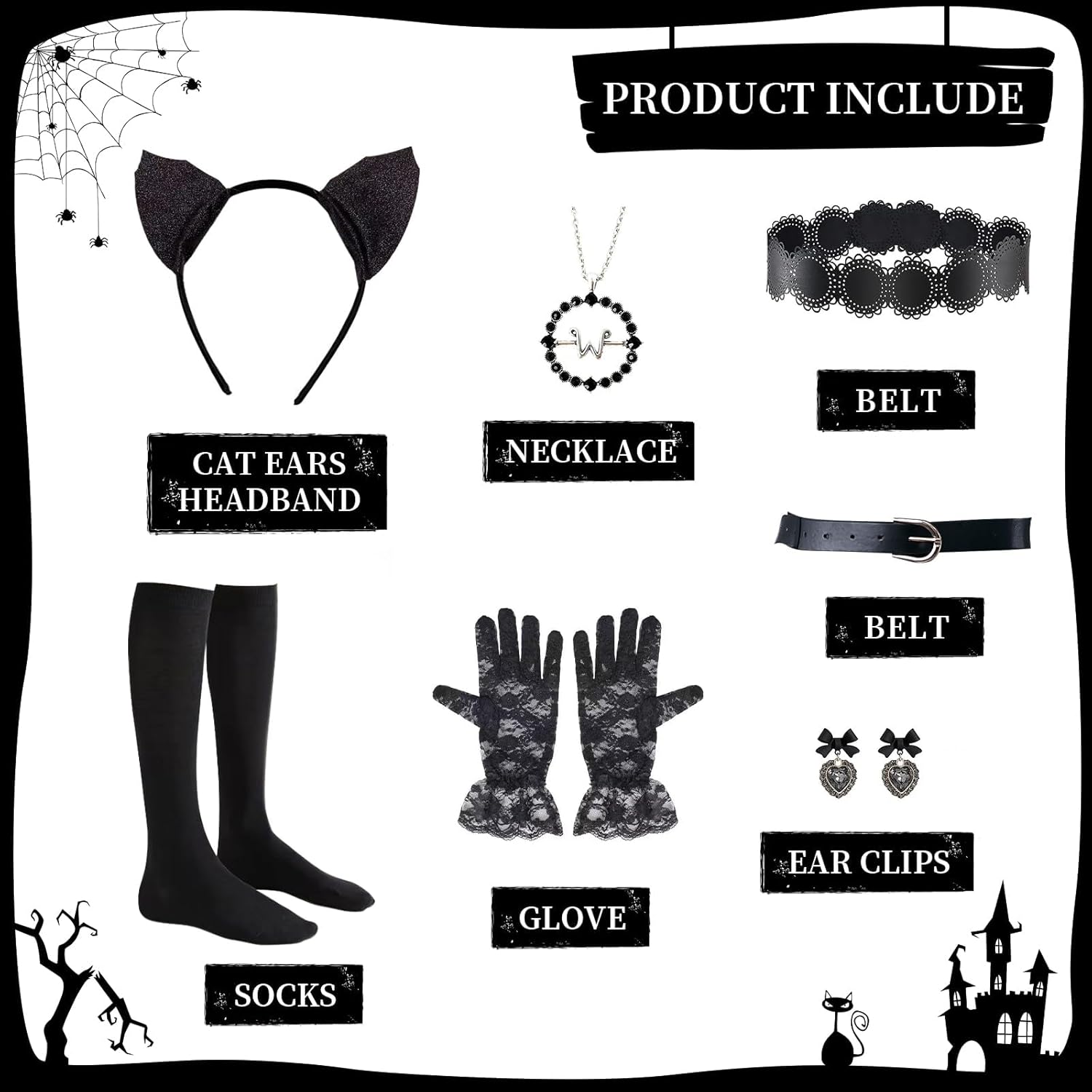 Black Costume Dress Kids Girls Black Cosplay Halloween Party Dress Up Gothic Costume with Accessories - Image 6
