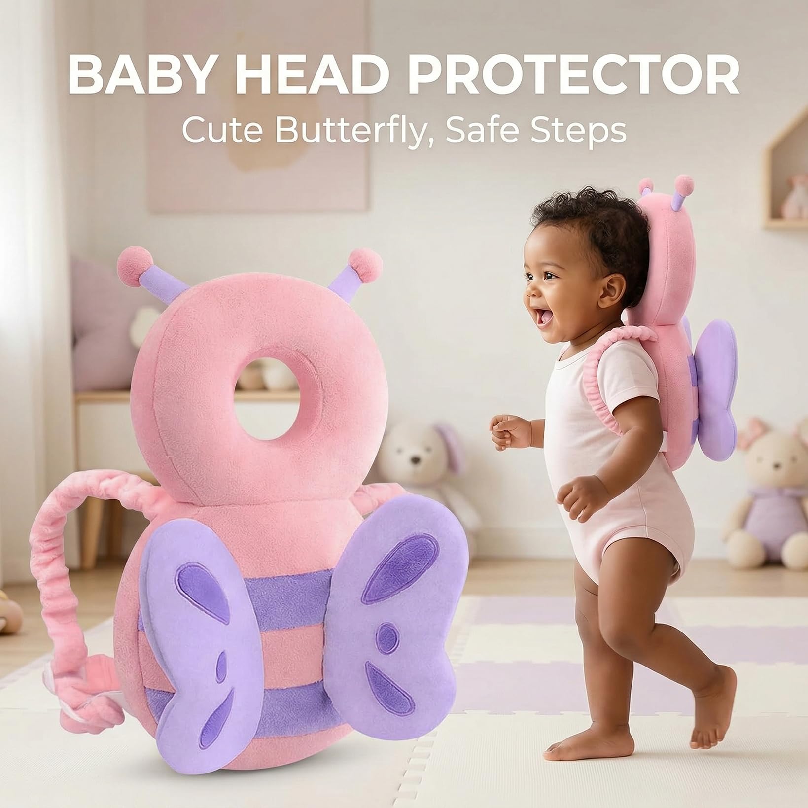 Protector Cabeza Bebe AUEJACKY Mochila Anticaida Bebe, Mochila Protectora Cabeza Bebe, Almohadilla Protectora Para La Cabeza Para Que Los Bebés Se Arrastren Y Caminen－Mariposa Rosa (K)