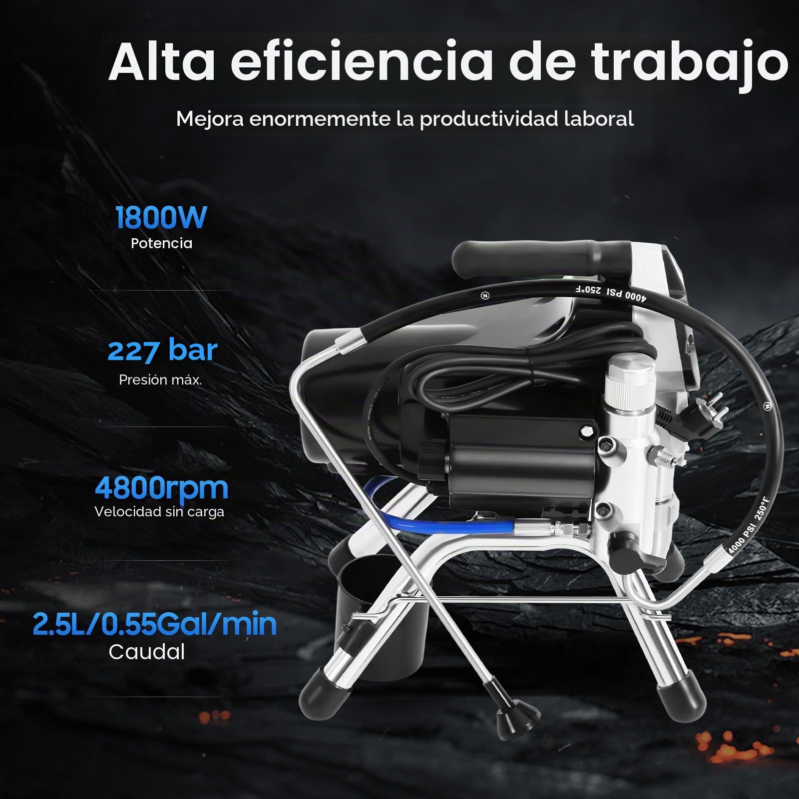 Pistola de pintura de pared Airless con tubo de alta presión y pistola pulverizadora, 1800 W, pulverizador de pintura eléctrico, 3300 PSI Airless para pinturas interiores y exteriores a base de agua y