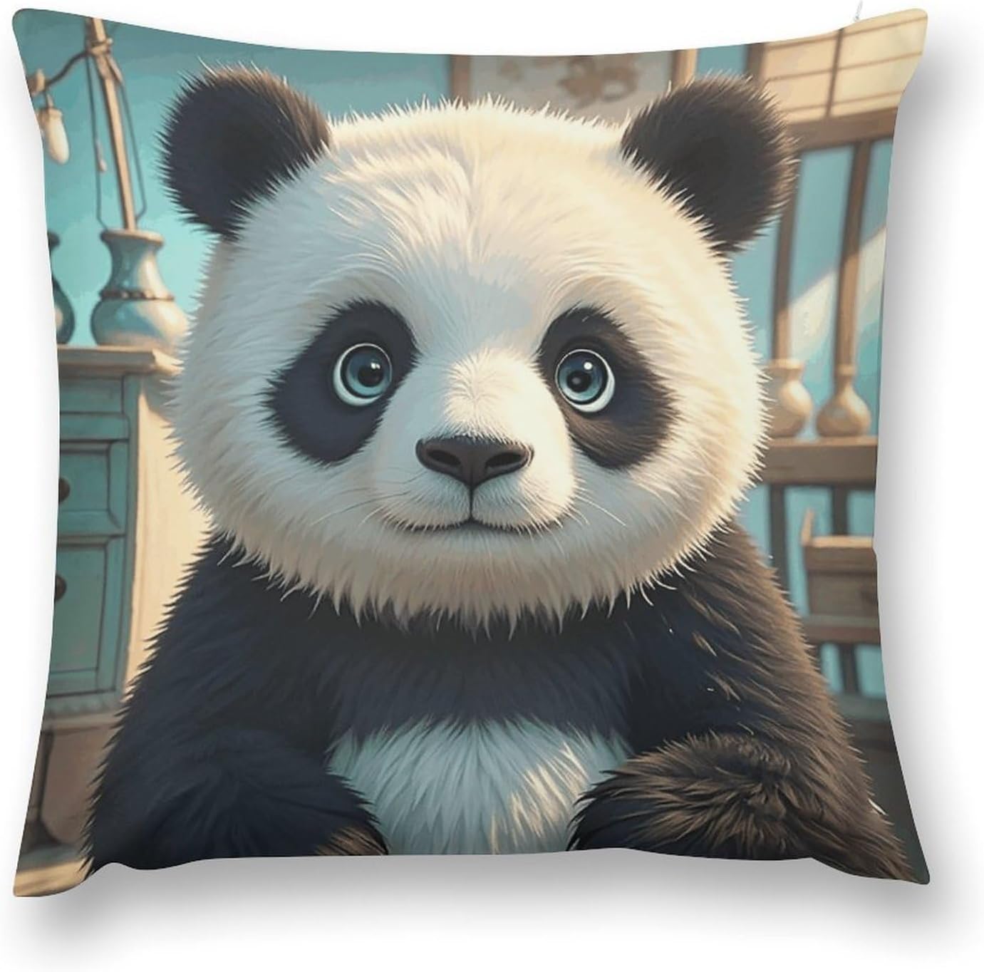 Soft Plush Anime Panda Face Couch Pillow Covers 12x12 Decorative Square Body Pillow Case with Hidden Zipper Skin-Friendly & Anti-Pilling Cushion Cover for Living Room Bedroom Sofa Patio image 3