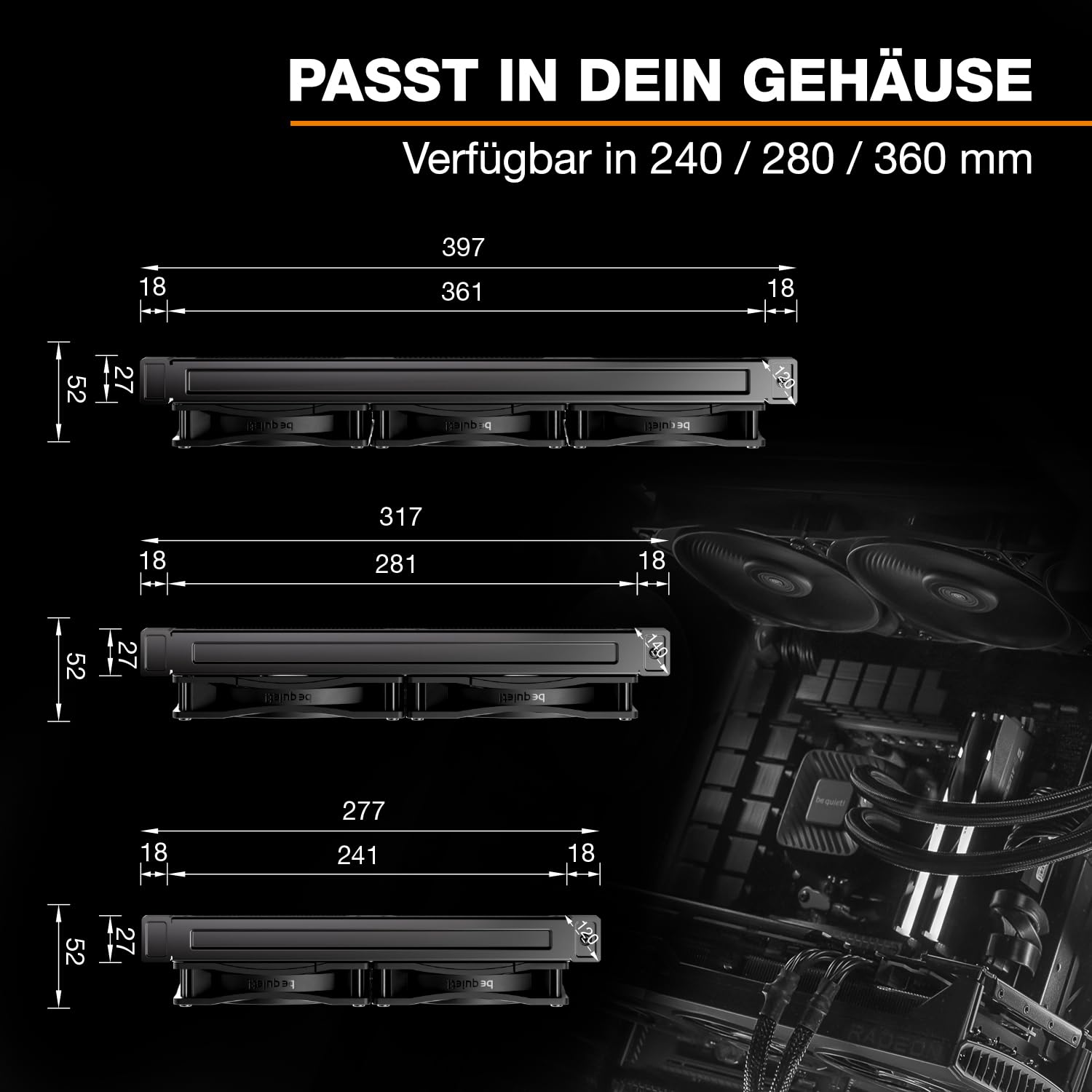 be quiet! Pure Loop 3 360 mm All-in-One-Wasserkühlung für übertaktete AMD/Intel-Systeme, 3x Pure Wings 3 120 mm PWM high-speed Lüfter, hoher statischer Druck, flüsterleise PWM-Pumpe