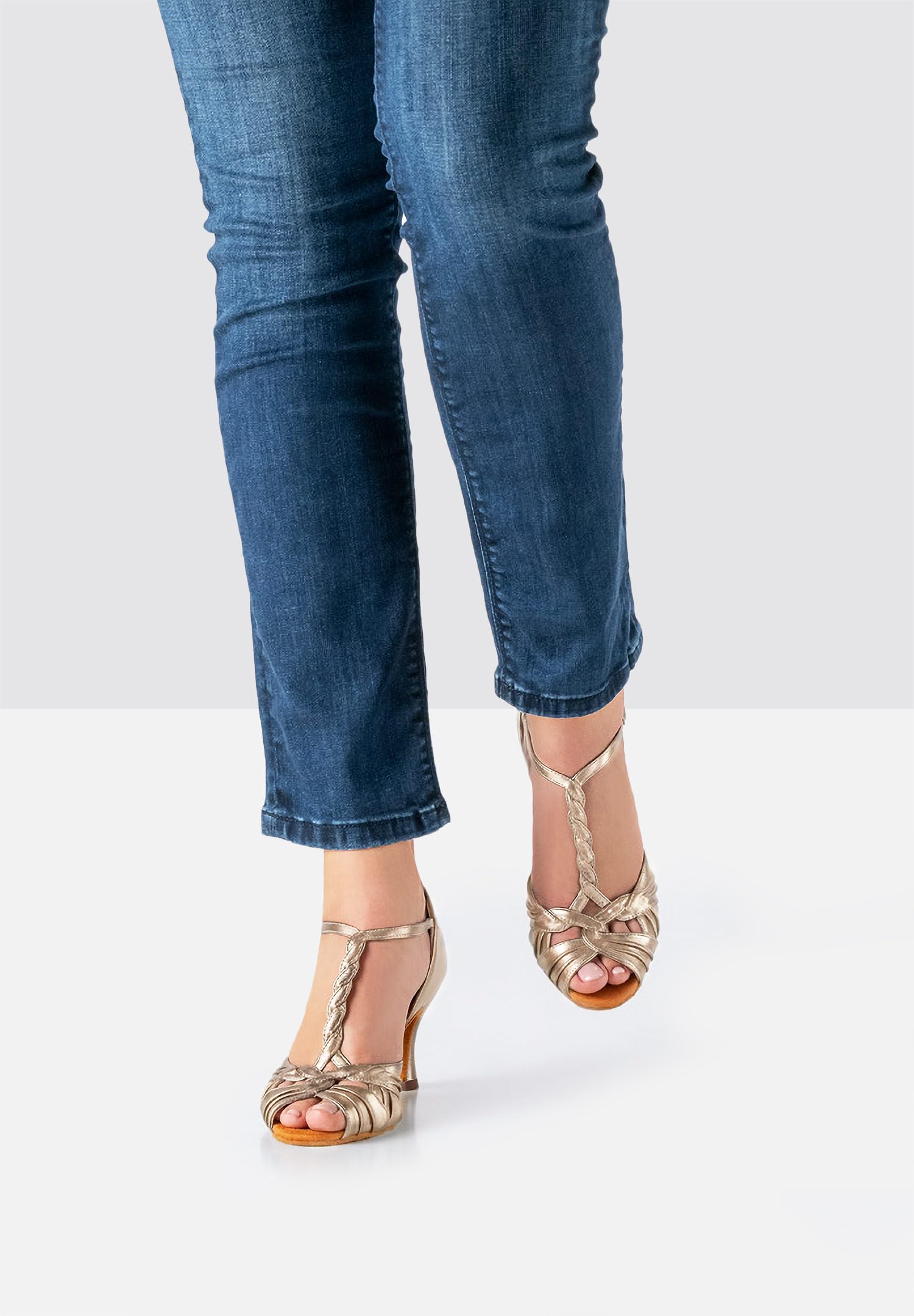 Anna Kern Damskie buty do tańca Solange – eleganckie i wygodne – skóra antyczna – otwarte palce – obcas 6 cm flare