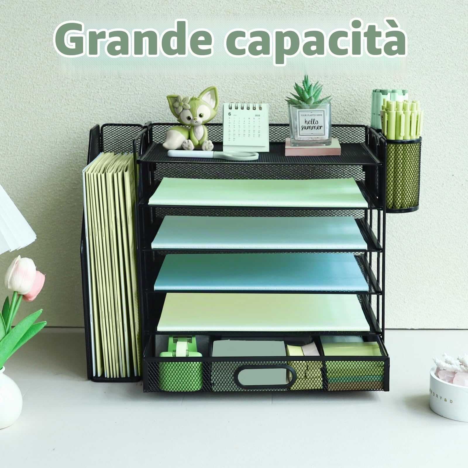 Organizzatore da scrivania a 6 livelli Ordina file verticale Vassoio postale cassetto cancelleria Classificazione A4 Porta riviste