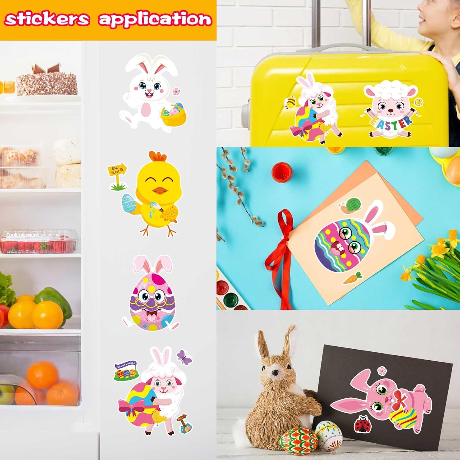 40PCS Easter Basket Stuffers for Kids Toddlers, Make-a-face Stickers, Make Your Own Animal, Easter Eggs Bunny Chick Farm Animal Lamb Face Stickers Party Favor Supplies