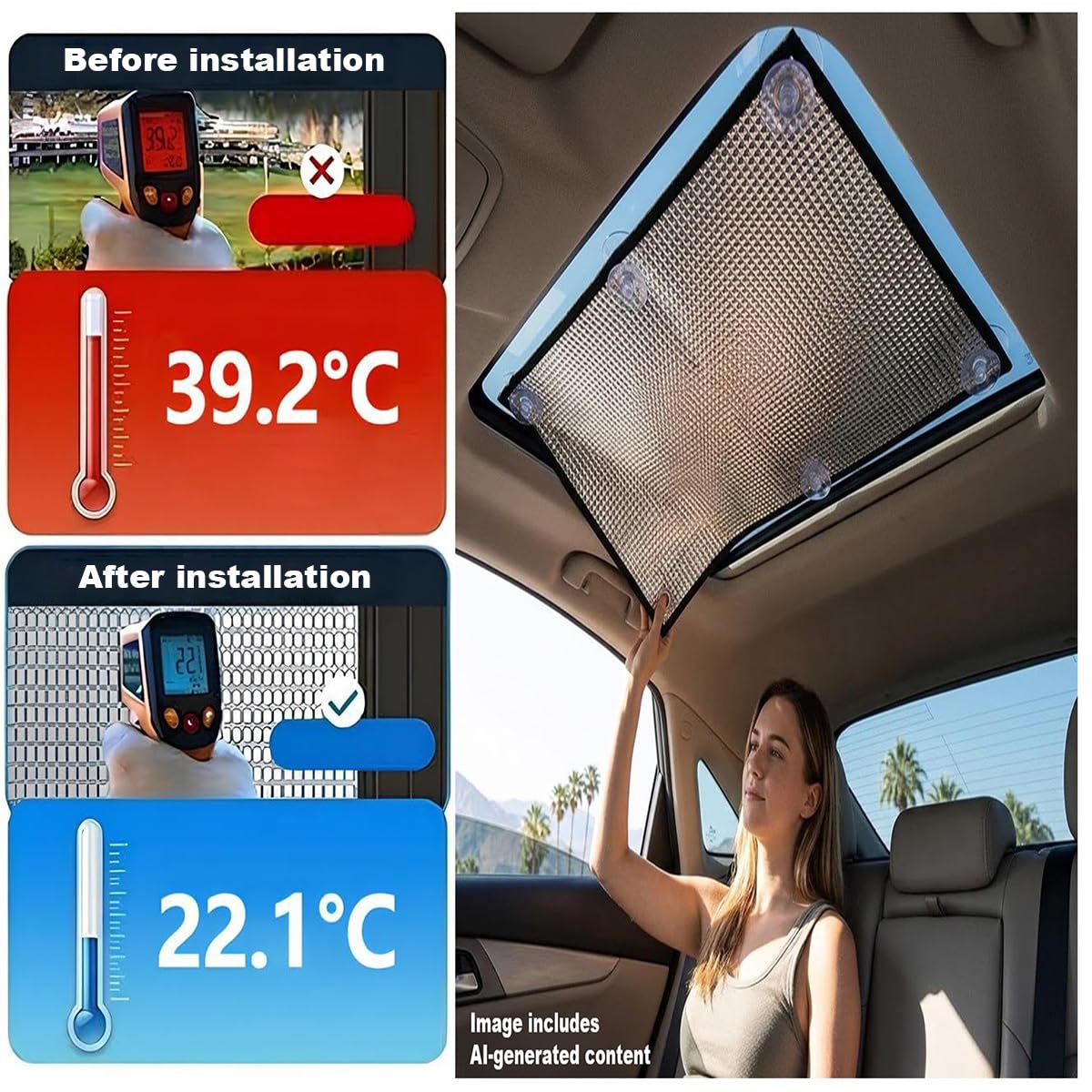 Isolamento Termico Anti-Calore In Alluminio Anti UV Con Ventosa Senza Colla | Termico Parasole Riflettente Anti UV di Alluminio per Tetti Ufficio Finestre(150x150cm)