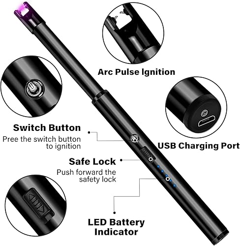 Miniatura 2 de Navpeak Encendedor de velas de cuello largo a prueba de viento, encendedor eléctrico de arco para estufa, chimenea, barbacoa, parrillas de cocina