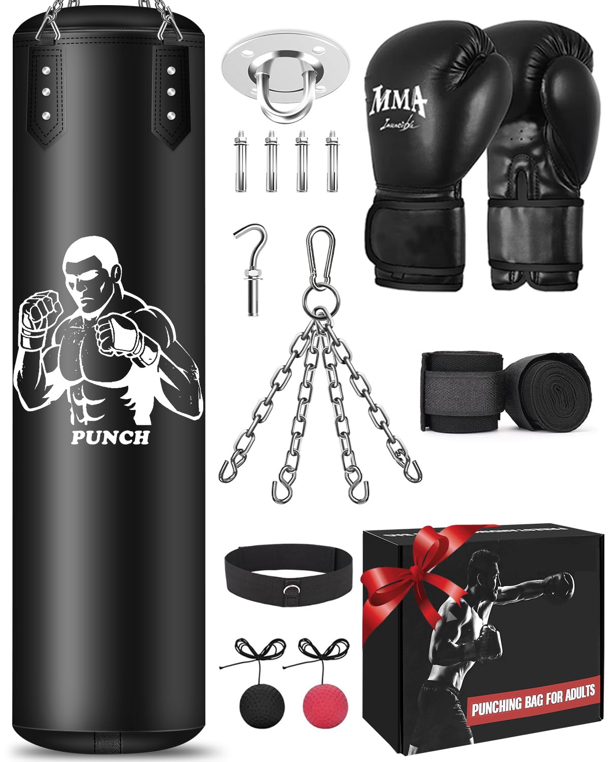 NZQXJXZ Saco de Boxeo para Colgar, Sin Relleno Saco Boxeo con una Gama Completa de Accesorios, Microfibra de Cuero Bolsa Pesada para la formación de Kickboxing Fitness MMA Grappling Muay Thai Karate