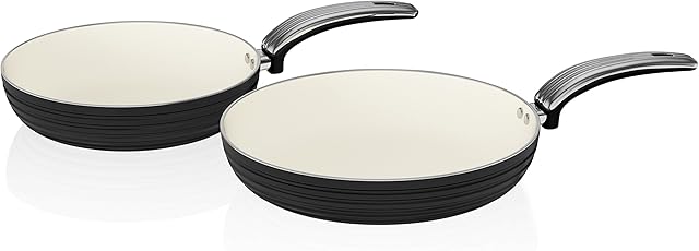 Swan SWPS2010BN Retro Induction Frying Pan Set, Non Stick Ceramic Coating, Easy to Clean, Stay Cool Handles, Black, 2 Piece, 20/28 cm