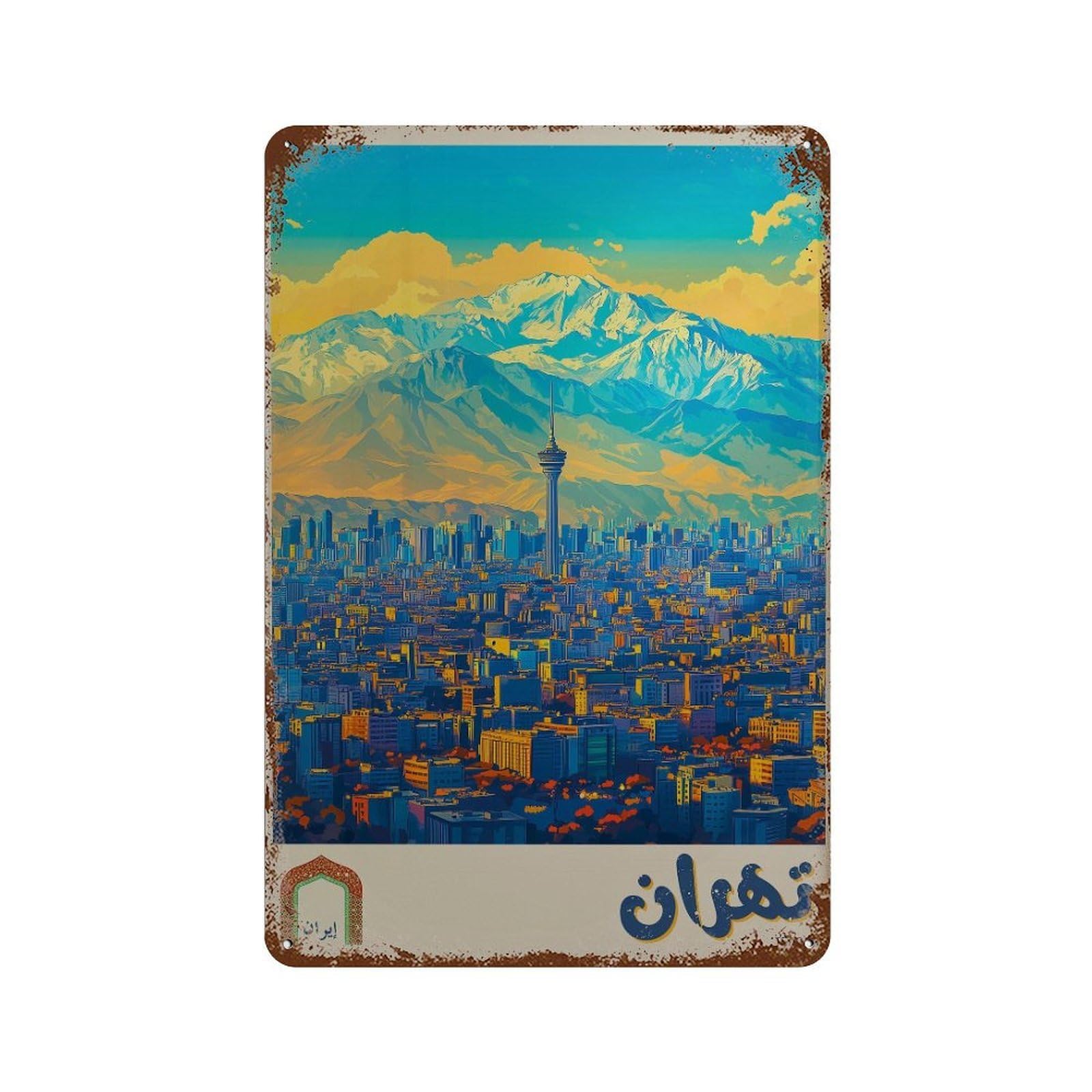 xiaoxiaoshen Tehran Travel Iran Middle East Decor in Arabic Wall Decor Art Metal Tin Poster Modern Home Decor Art Home Bar Shop Decorations Vintage Sign 30x20cm