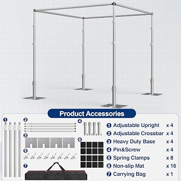 EMART 10ft Square Backdrop Stand Heavy Duty, Adjustable Pipe and Drape Kit | Photo Background Support System , Metal Frame with Flat Base for Wedding Birthday Party Decorations