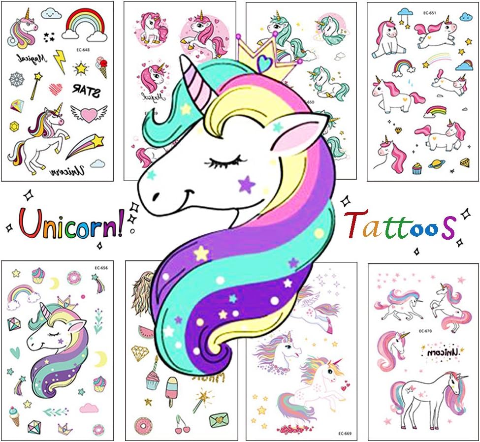 Pack of 16 Sheets Unicorn Temporary Removable Tattoos for Kids Girls Boys Birthday Party, Unicorn Party Supplies Party Favor (Unicorn Tattoos)