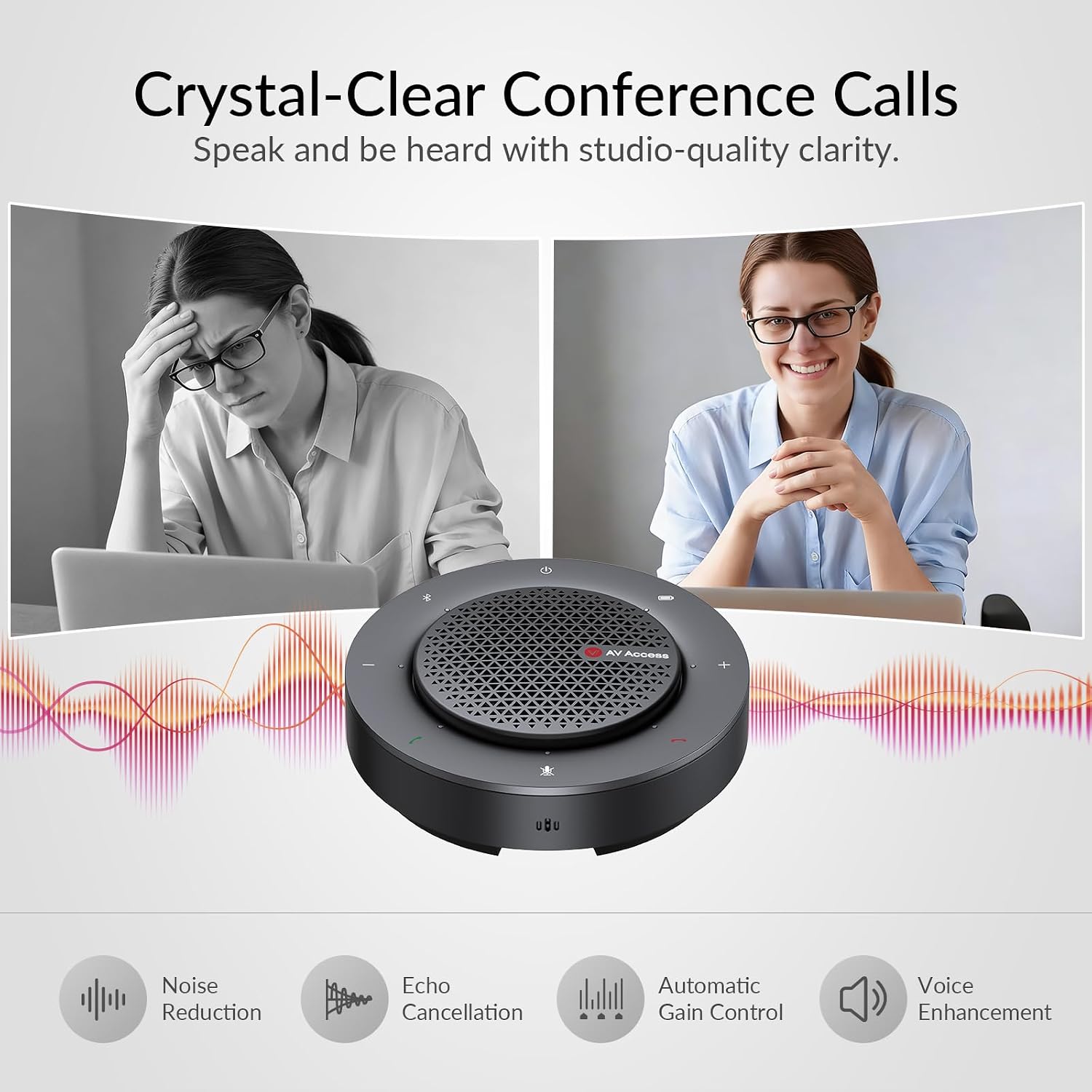 Bluetooth Conference Speakerphone, 360° 4-Mic Pickup, USB & Wireless, Noise Cancelling, 10H Battery, Touch Controls, Plug & Play for Zoom/Teams Meetings(4–8 People), Compact for Remote Work, Travel 3 71ntgrbBeXL. AC SL1500