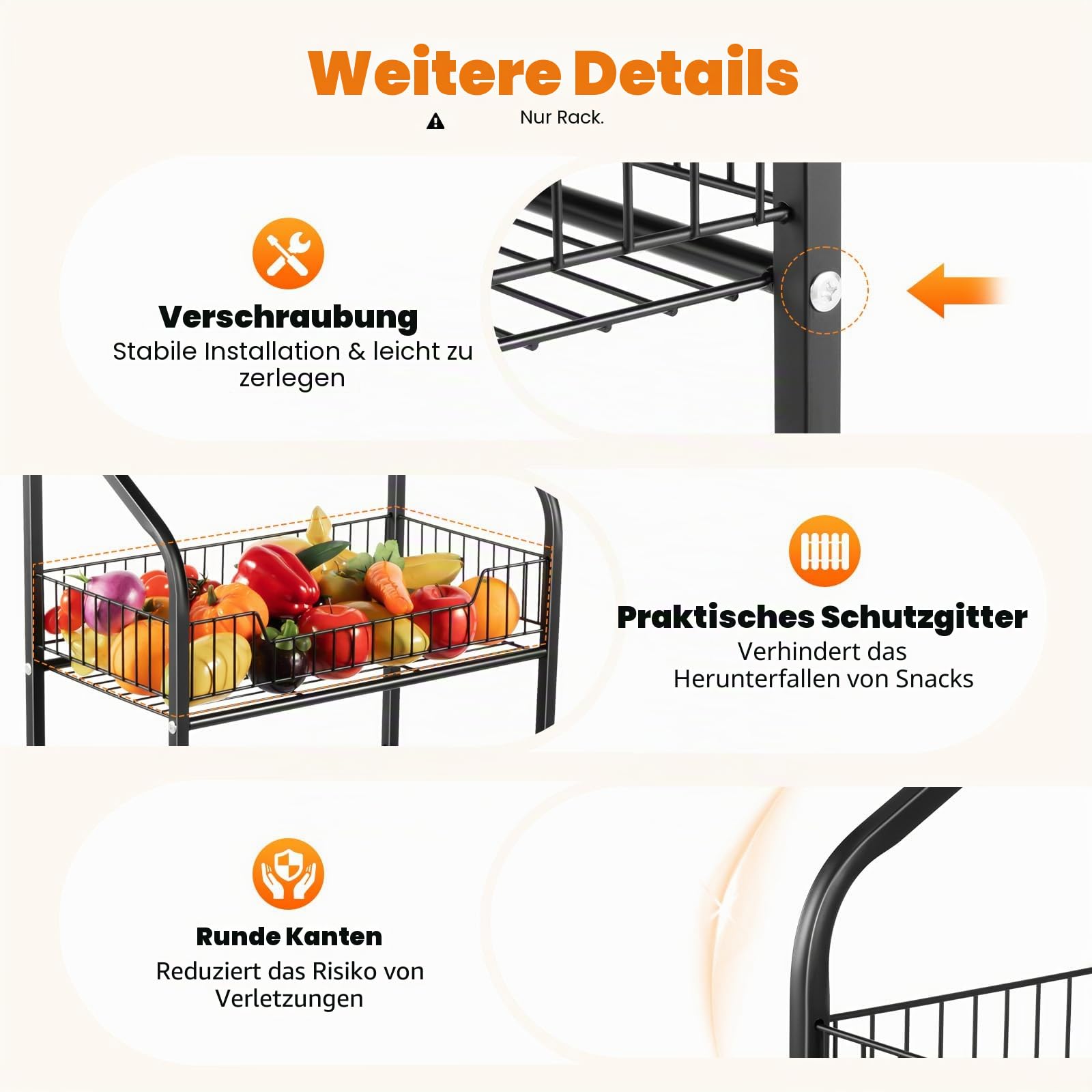 OUKANING Snackregal mit 4 Ebenen, Regal für Süßigkeiten mit Hängebrett & Rollen, Snack-Display & Chips-Regal, Höhenverstellbar Einzelhandelsständer Für Läden Zuhause, Geschäfte 50x27x140cm Schwarz Küc
