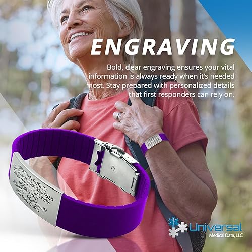 Miniatura 7 de Pulsera deportiva de silicona Medical Alert ID (incl. 5líneas de grabado) Elige tu color! -, Púrpura, 1