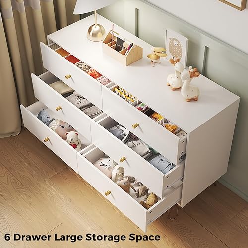 Vista 7 de White Dresser for Bedroom, Wide Wood Dressers & chests of 6 Drawers, TV Stand for 55" TV, Modern Storage Drawers for Bedroom Entryway, Closet, Blanco
