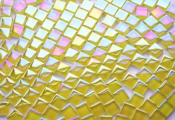 300g Iridescent Mosaic Tiles, 10mm Square Mosaic Glass Pieces, Mini Tiles for Glass Projects, Ideal for Mosaic Crafts, 330 Pieces Bright Yellow Mosaic Pieces, Perfect for Art Supplies