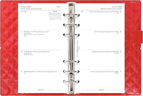 Miniatura 6 de Filofax Domino Luxe - Organizador de tamaño personal, color rojo, de alto brillo, cubierta de efecto acolchado, inspiración parisina, seis anillos,