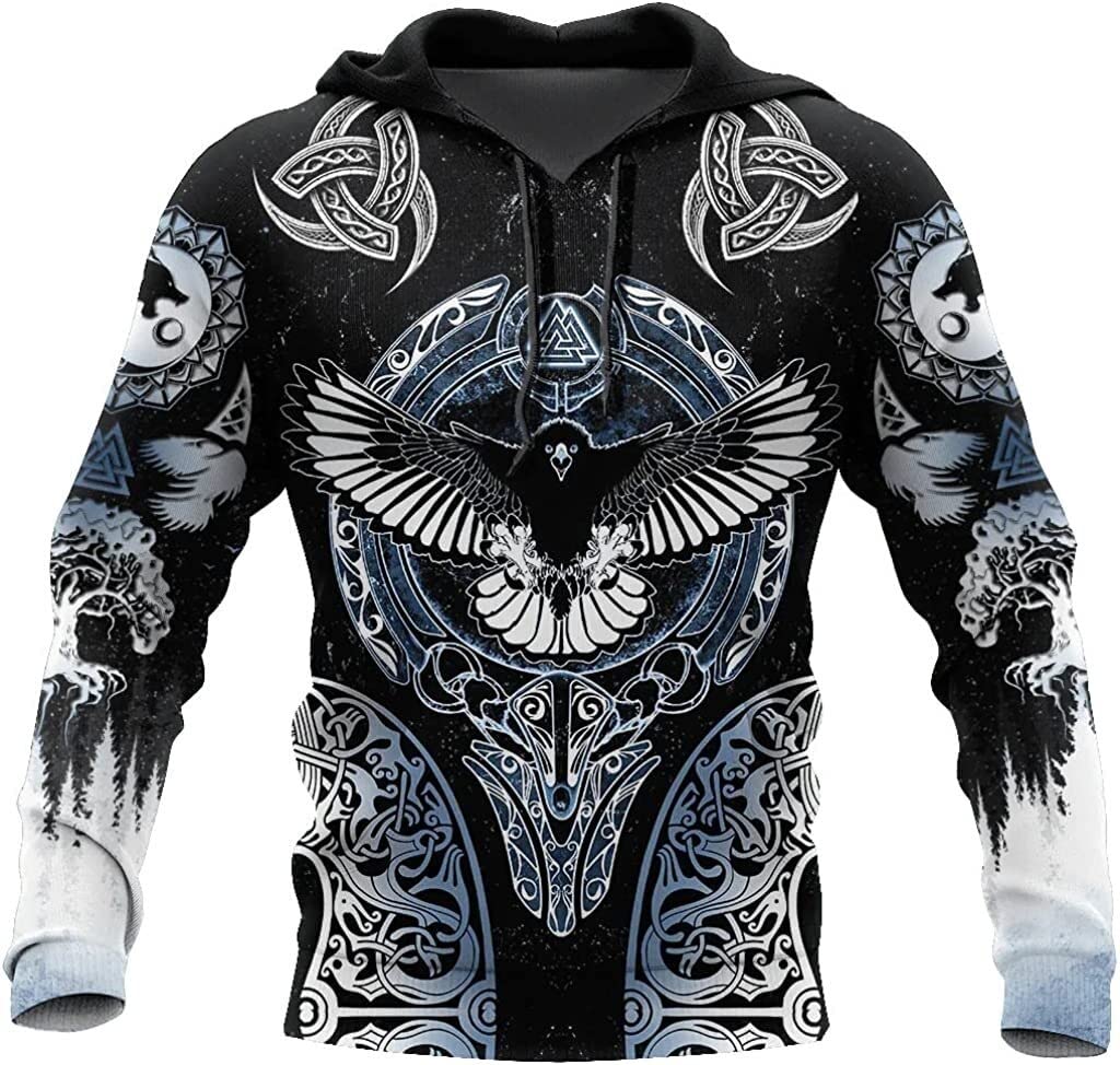 Viking Men's Hoodie Warrior Pullover Norse Mythology Sweatshirt Oversized Fall Jacket