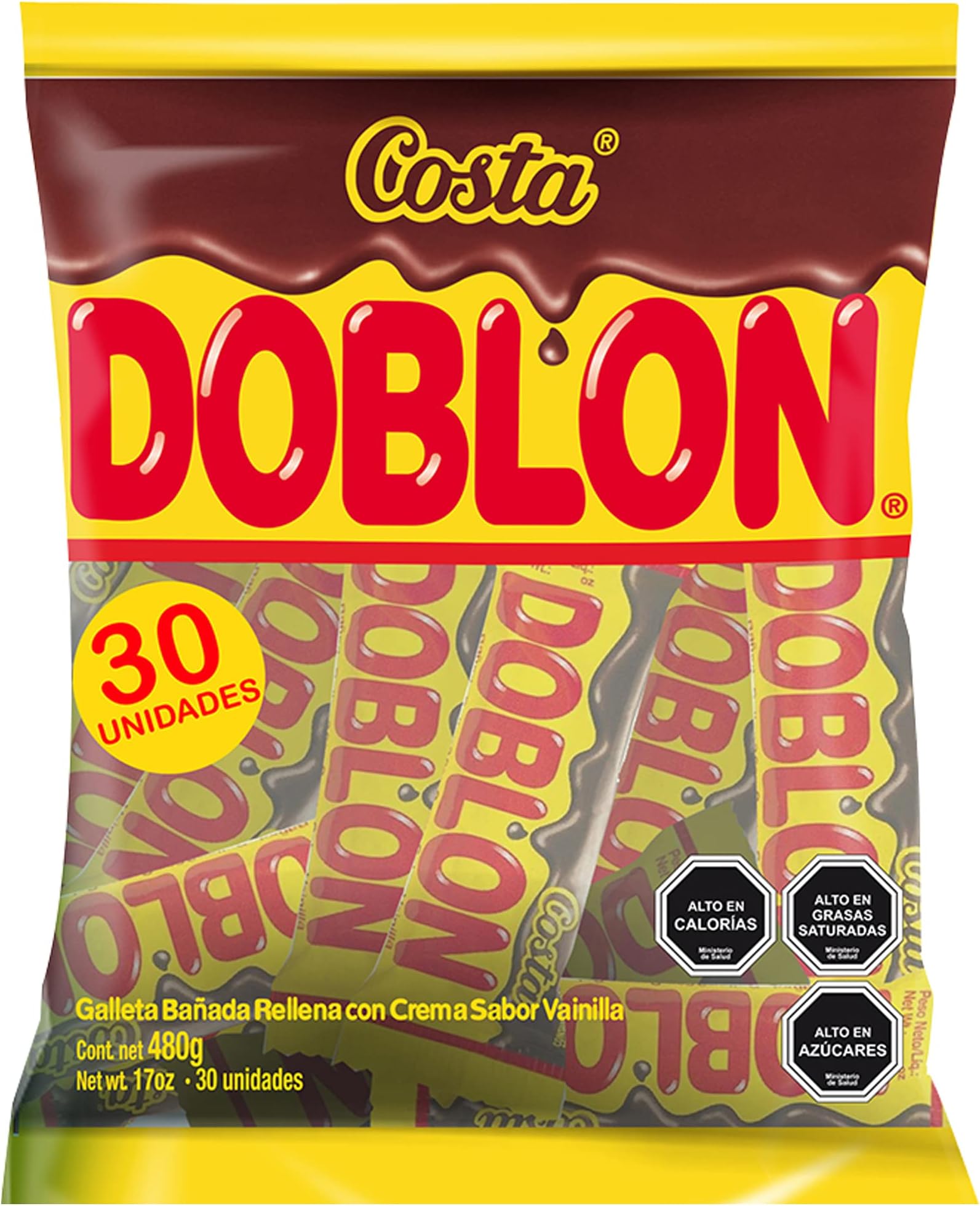 Costa Doblon Chocolate Covered Biscuit- Coated Biscuits- Biscuit with Vanilla Flavored Cream- Snack Packs Biscuits- Sandwich Cookie- Biscuit Packs, Biscuits Snacks- Bag of 30 Pieces