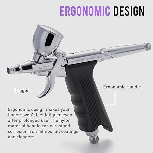 Miniatura 5 de Gaahleri Kit de aerógrafo, pistola de aerógrafo, juego de alimentación por gravedad de doble acción, agujas de 0.38 y 0.020in, taza fluida de 12 y