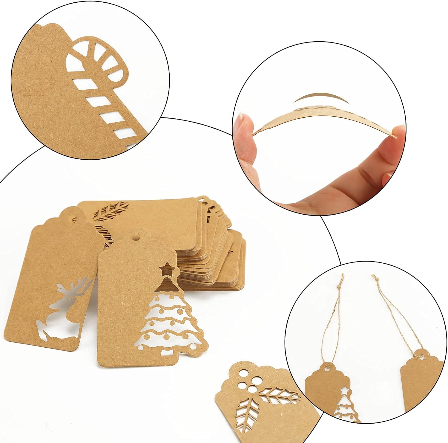 Koogel Christmas Hollow-Out Gift Tags,140 Kraft Paper Tags,Kraft Paper Christmas Gift Tags,Tags for Christmas DIY Craft : Health & Household