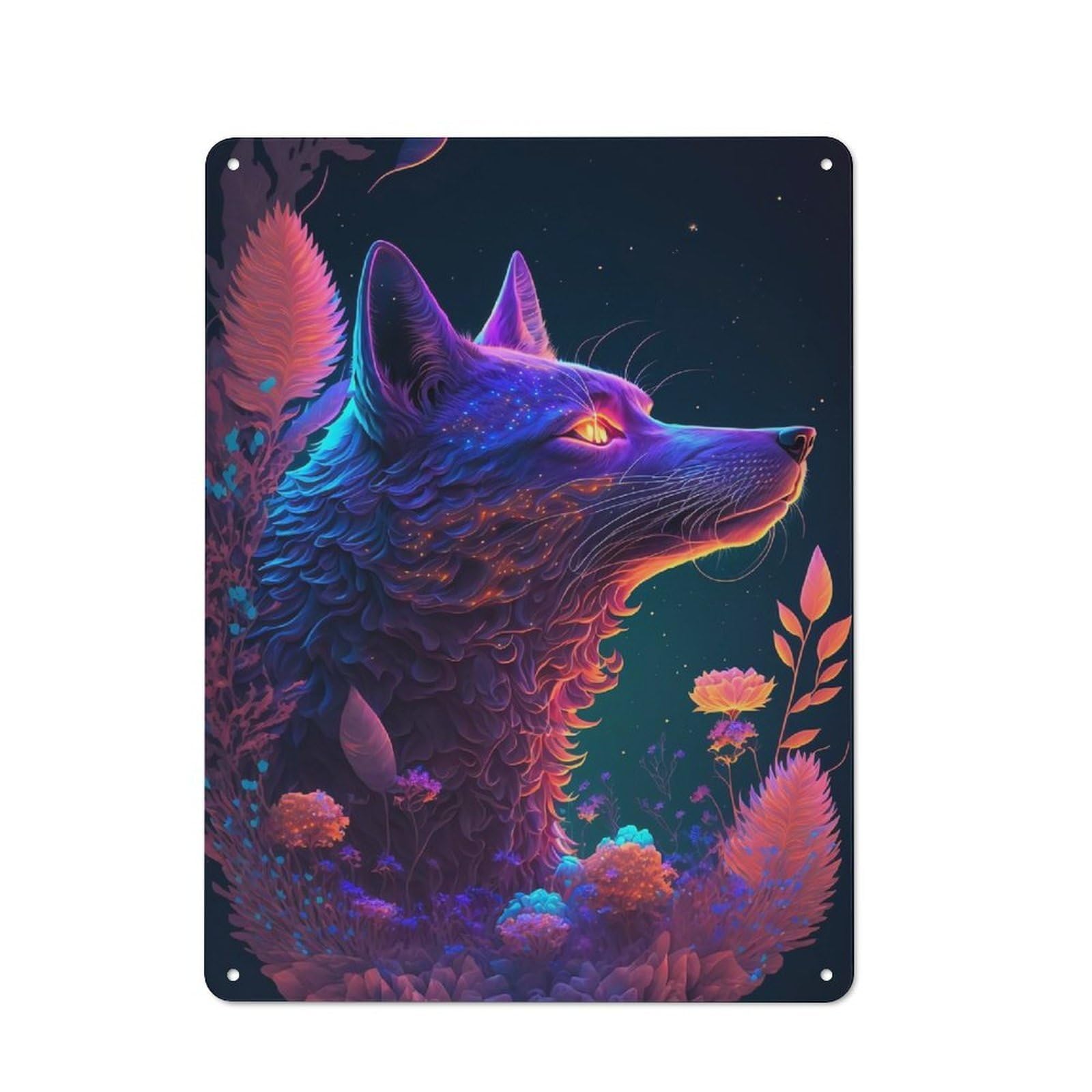 Junmoney Style-7 Tin Wall Plaque 40X30cm With Cosmic Wolft For Living Room Or Hallway, For Vintage Wall Decor Fans, For Themed Room Decoration