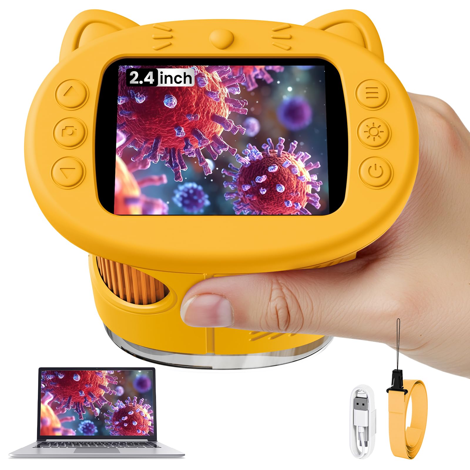 Vorth Mikroskop für Kinder, 2.4 Zoll Digitales Mikroskop mit 1000-facher Vergrößerung, 4-fache Zoom-Tragbares Taschenmikroskop, Pädagogisches Wissenschaftsgeschenk Spielzeug für Kinder ab 3+