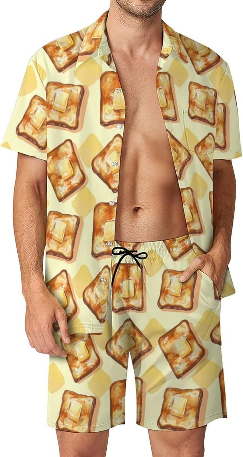 Golden Toasts Men's Summer Beach Outfits Shirt And Shorts Set 2 Piece Vacation Swimwear