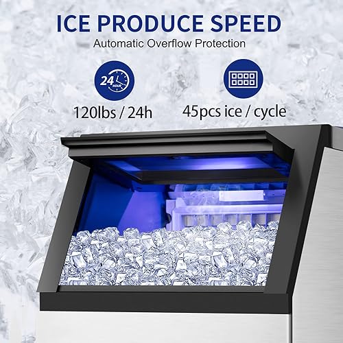 Miniatura 2 de Máquina comercial para hacer hielo de 120 libras24 horas con contenedor de almacenamiento de 35 libras 2 modos de entrada de agua máquina de hielo