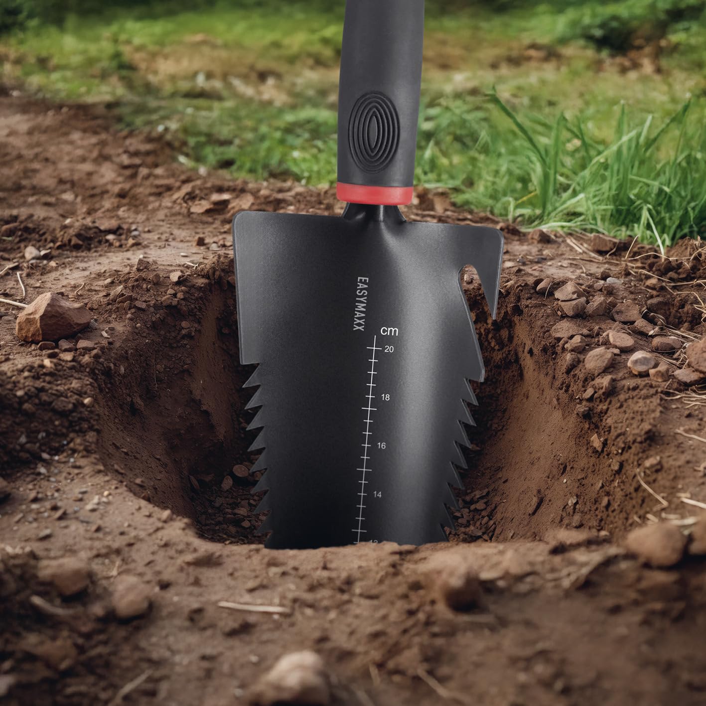 EASYmaxx Łopata do korzeni 4 w 1 i widelec 2 w 1 z piłą do korzeni w zestawie | wielofunkcyjne łopatki do kopania, piłowania, cięcia, spulchniania i przesadzania | Root Digger i łopata korzeni z